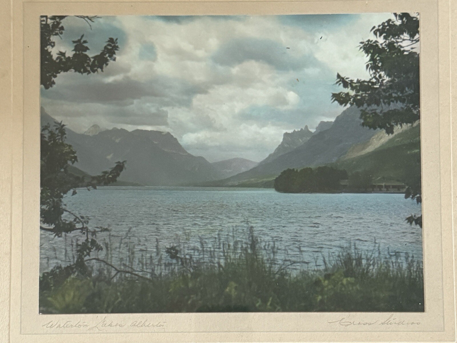 VTG 1920s Waterton Lakes Alberta Hand Tinted Photo AE Cross Studios Framed Art