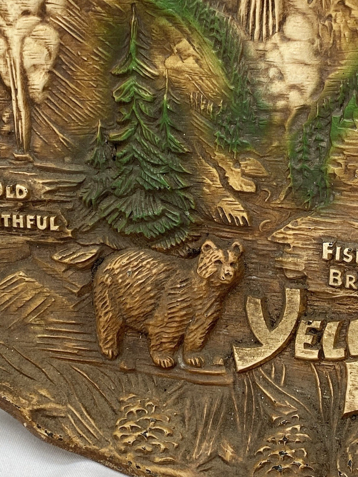 Vtg TACO Yellowstone Park Souvenir Wall Hanging Plaque Art Old Faithful 10×12”