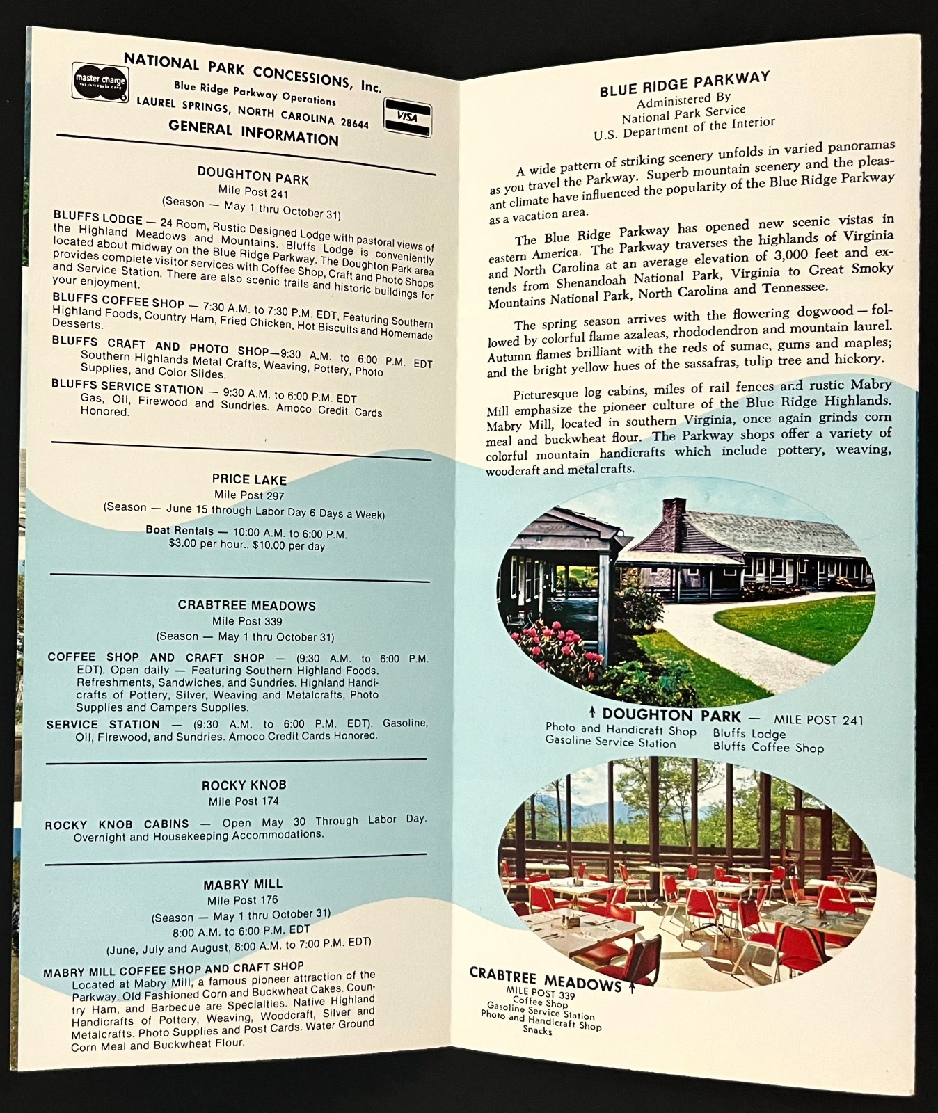 1982 Blue Ridge National Parkway Virginia North Carolina Lodging Travel Brochure