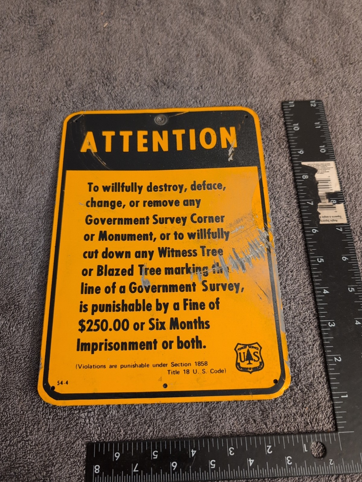 VINTAGE SIGN GOVERNMENT SURVEY CRIMINAL WARNING US FOREST SERVICE DEPARTMENT