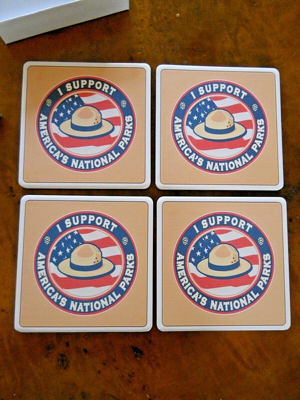 I SUPPORT AMERICA’S NATIONAL PARKS ART-STONE DRINK COASTER SET OF 4 (NEW IN BOX)