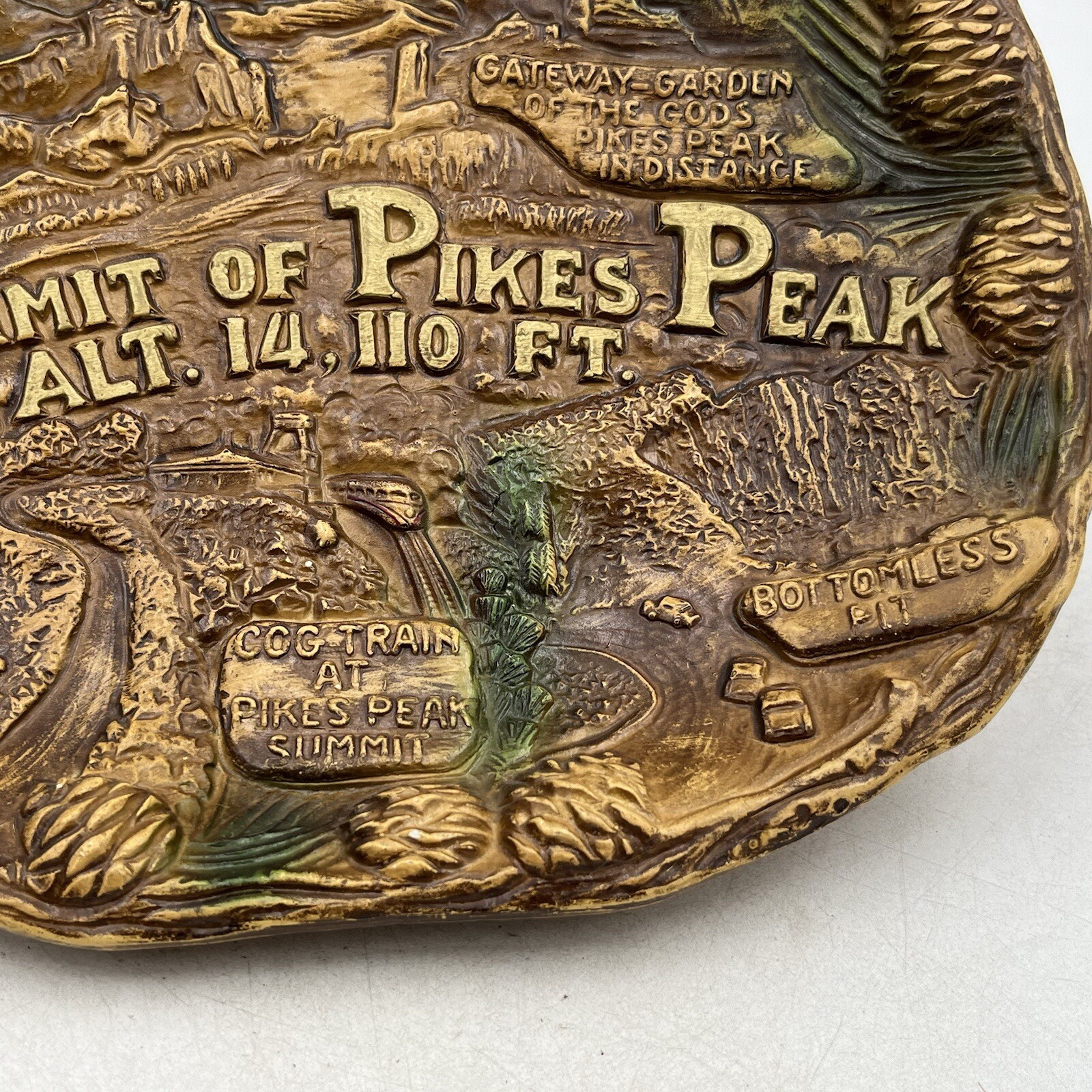 Vintage Pikes Peak Region Souvenir Faux Wood Bowl Plate Wall Hanging