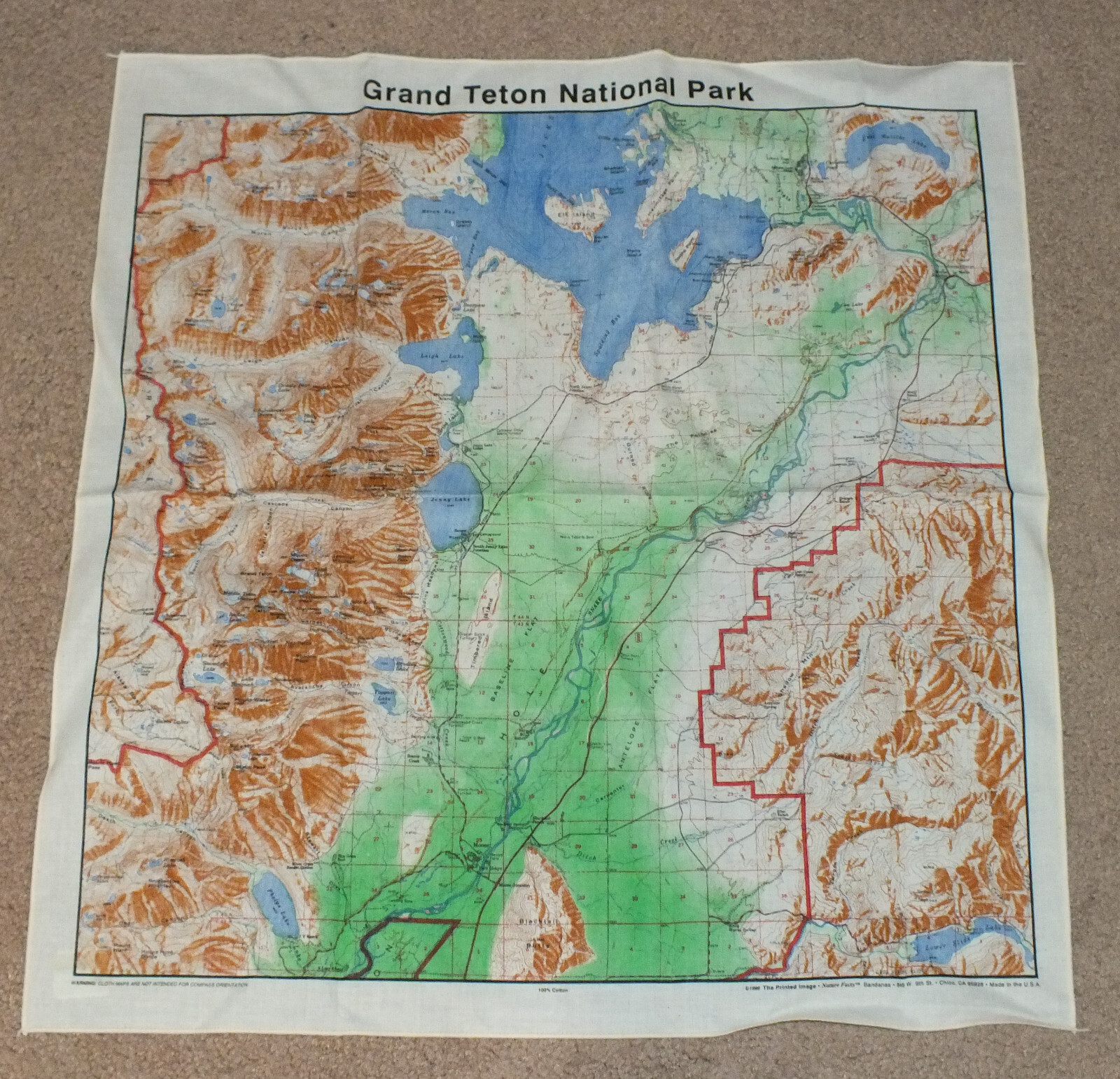 Grand Teton National Park Bandana Topographical Map Cotton Fabric Souvenir HF30