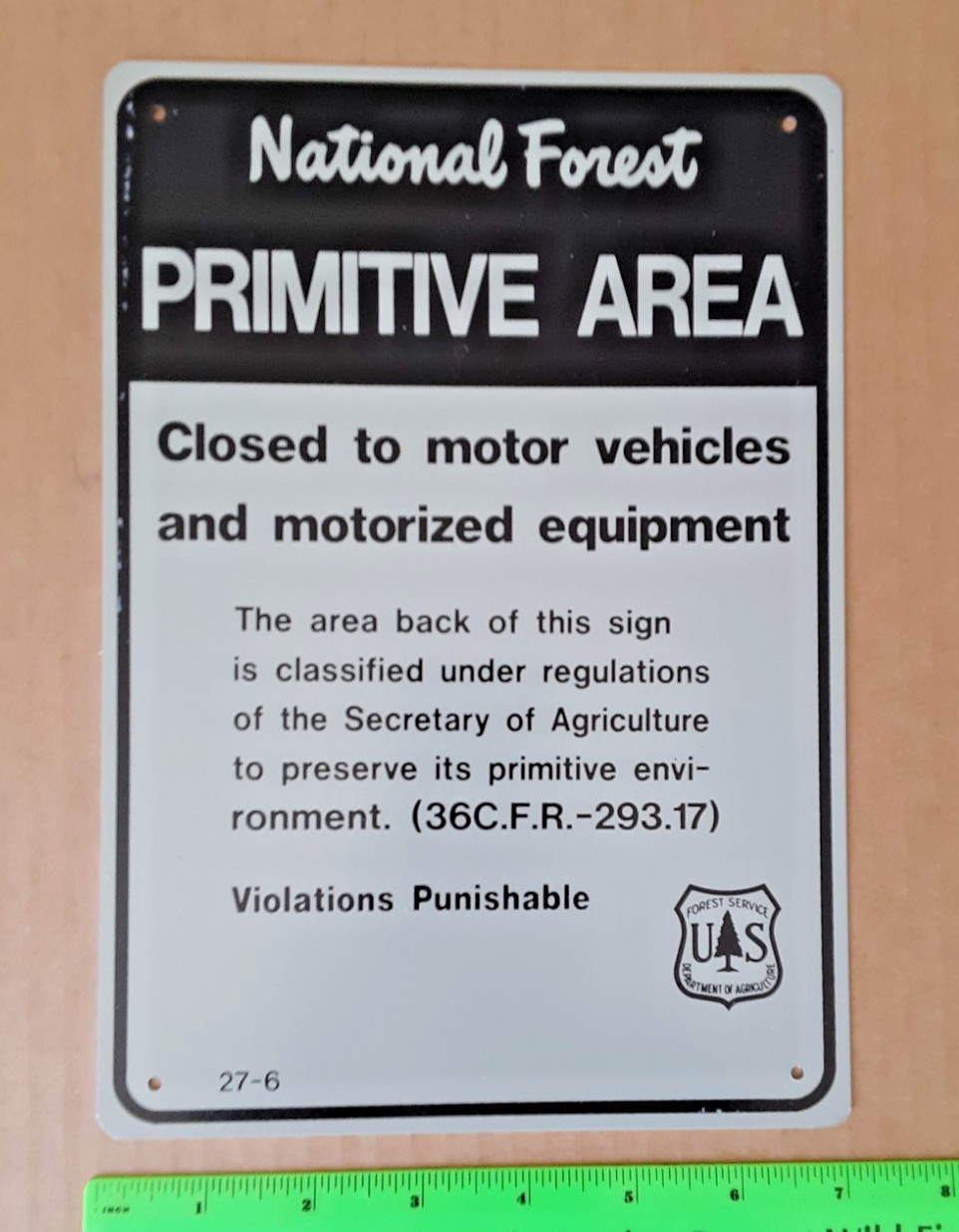 Original Vintage National Forest PRIMITIVE AREA sign – Form 27-6
