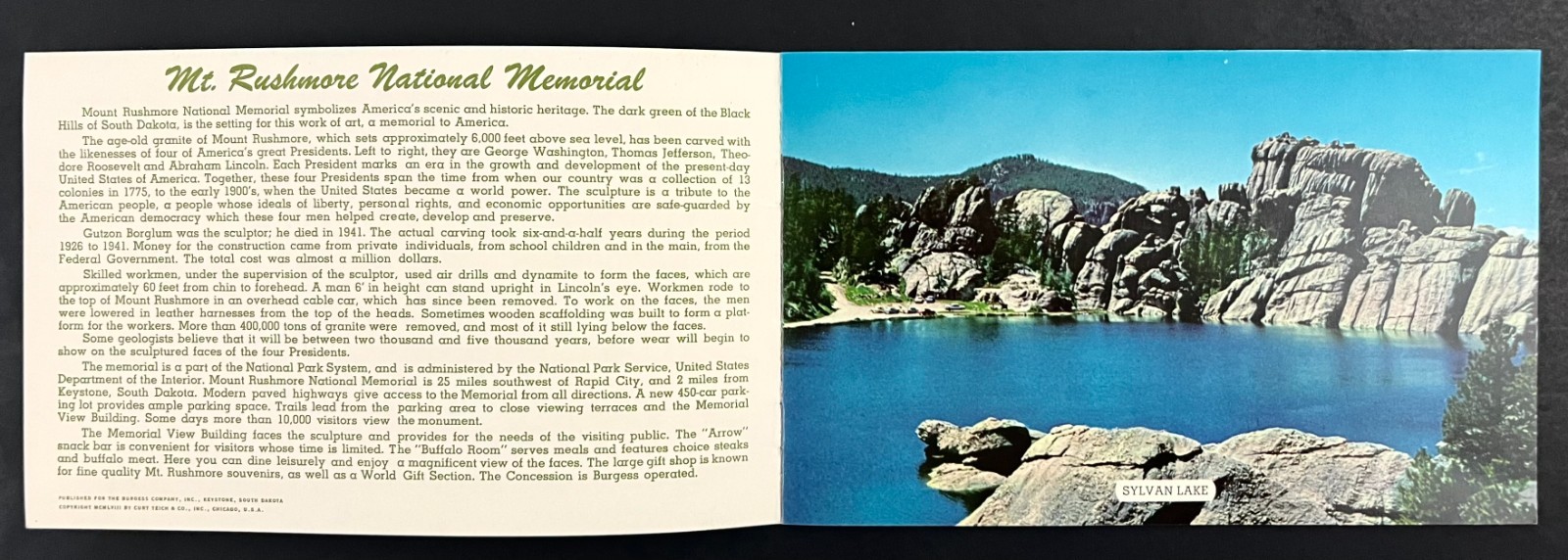 1958 Mt Rushmore Black Hills SD Souvenir Pictorial Guide Vintage Booklet