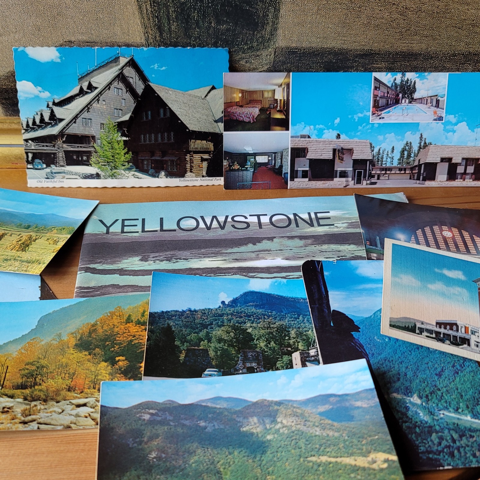 Vintage Yellowstone Postcard Lot Old Faithful Inn Map Brochure ,Chimney Rock NC