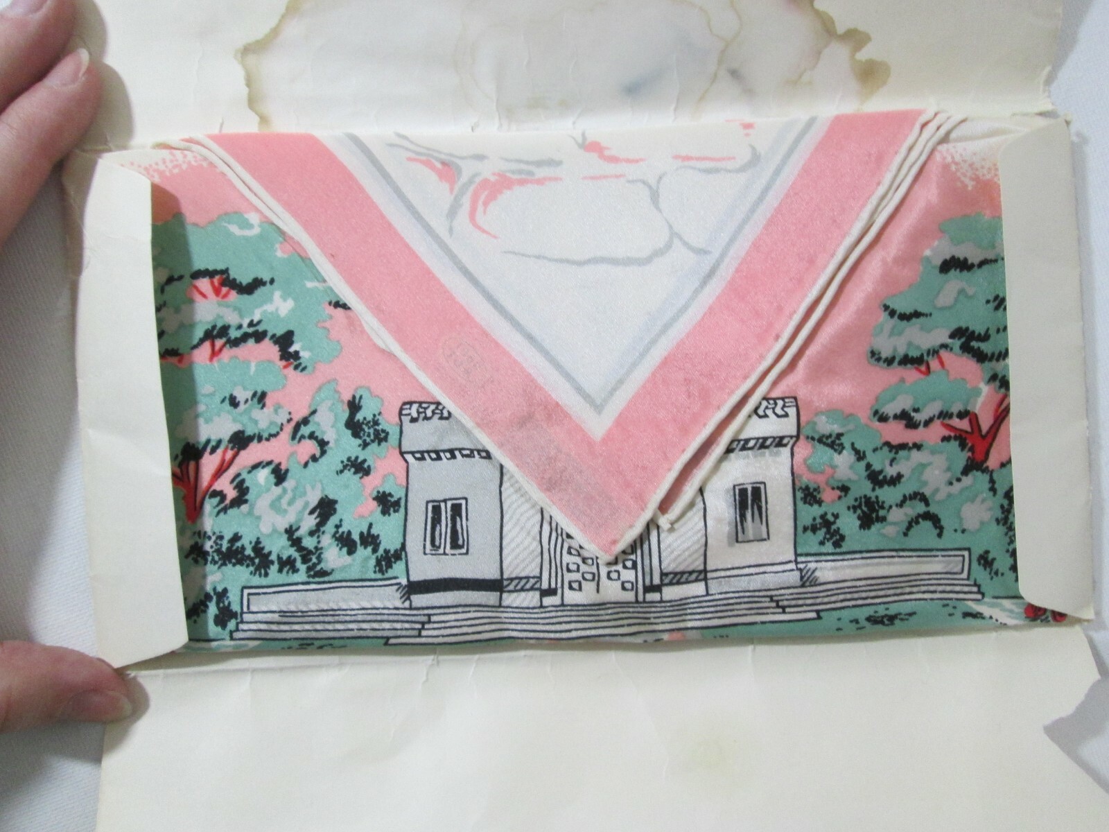 VINTAGE 1950s Stanley Park Carillon Tower Westerfield MA UNUSED Silk Crepe Scarf