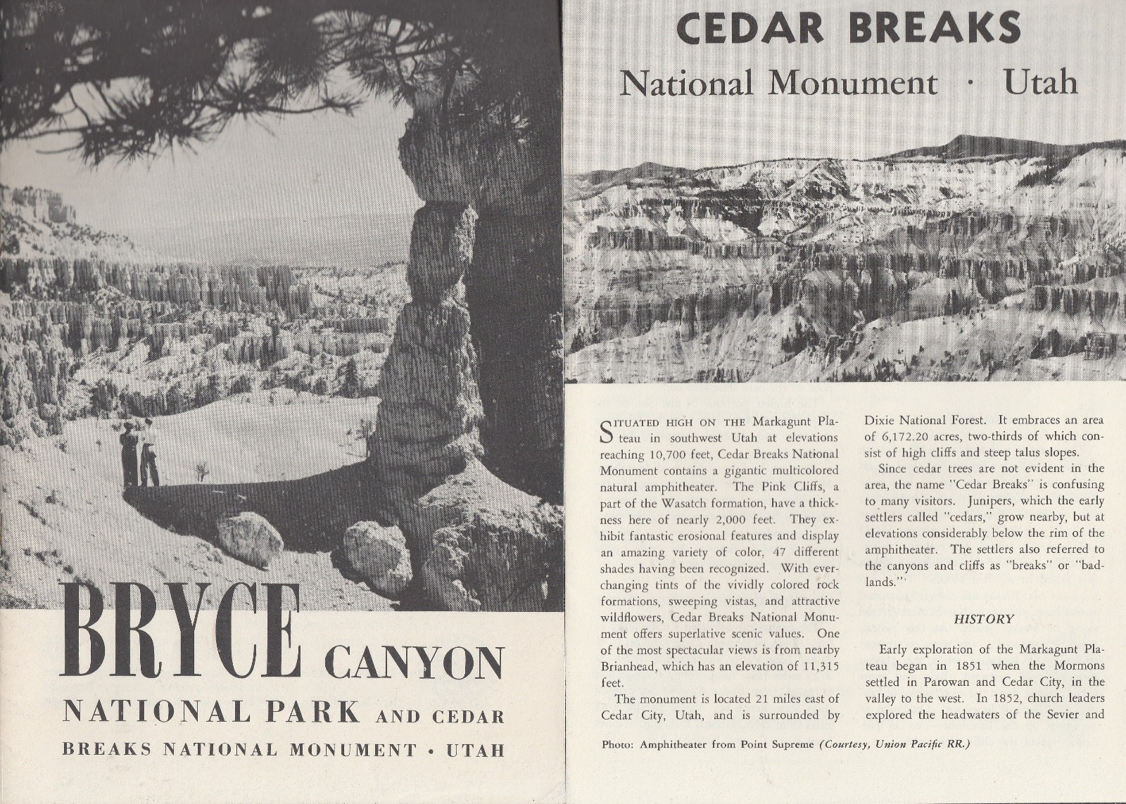 Vtg 1954 Bryce Canyon National Park and Cedar Breaks Pamphlet Map Booklet