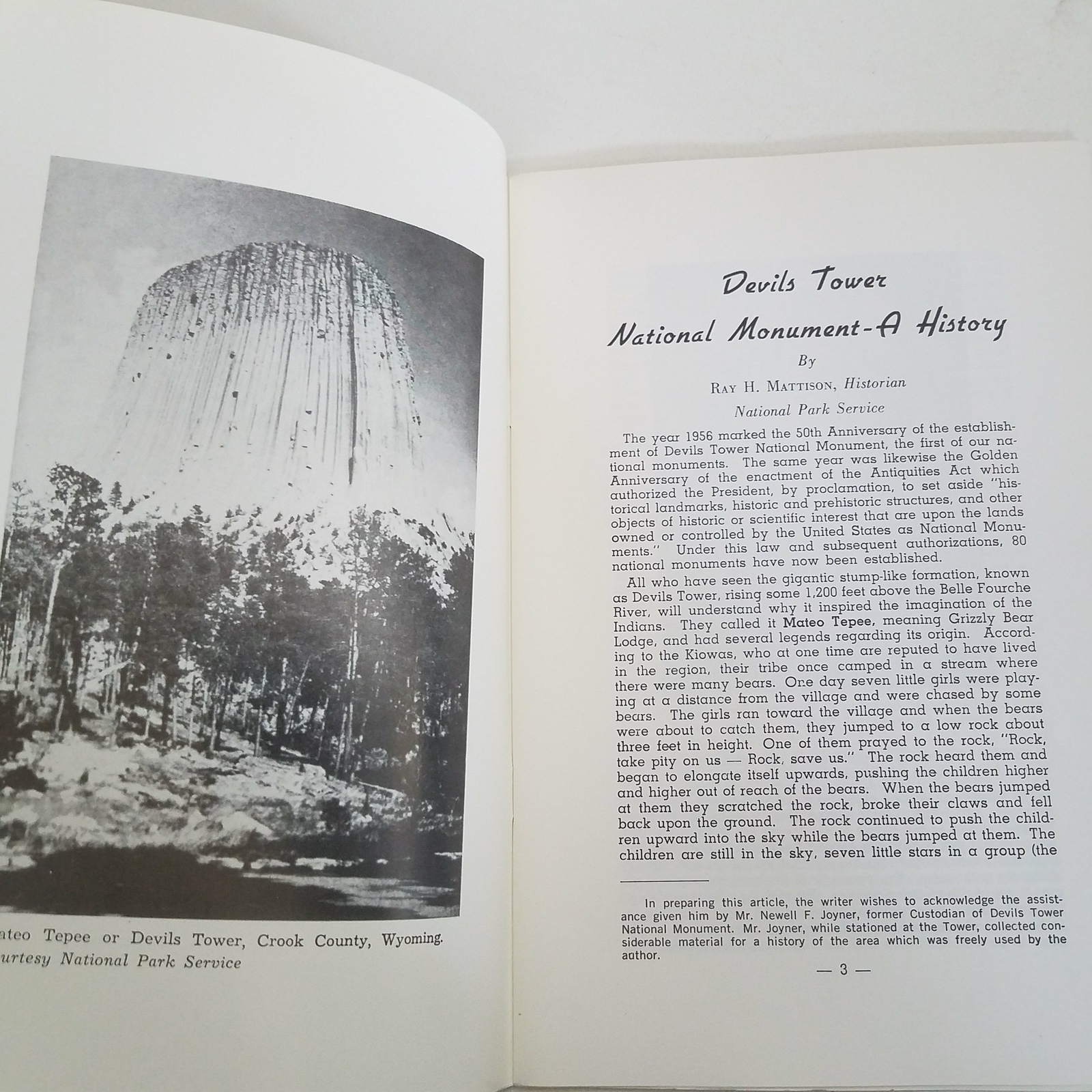 History of Devils Tower by Ray H. Mattison 1984