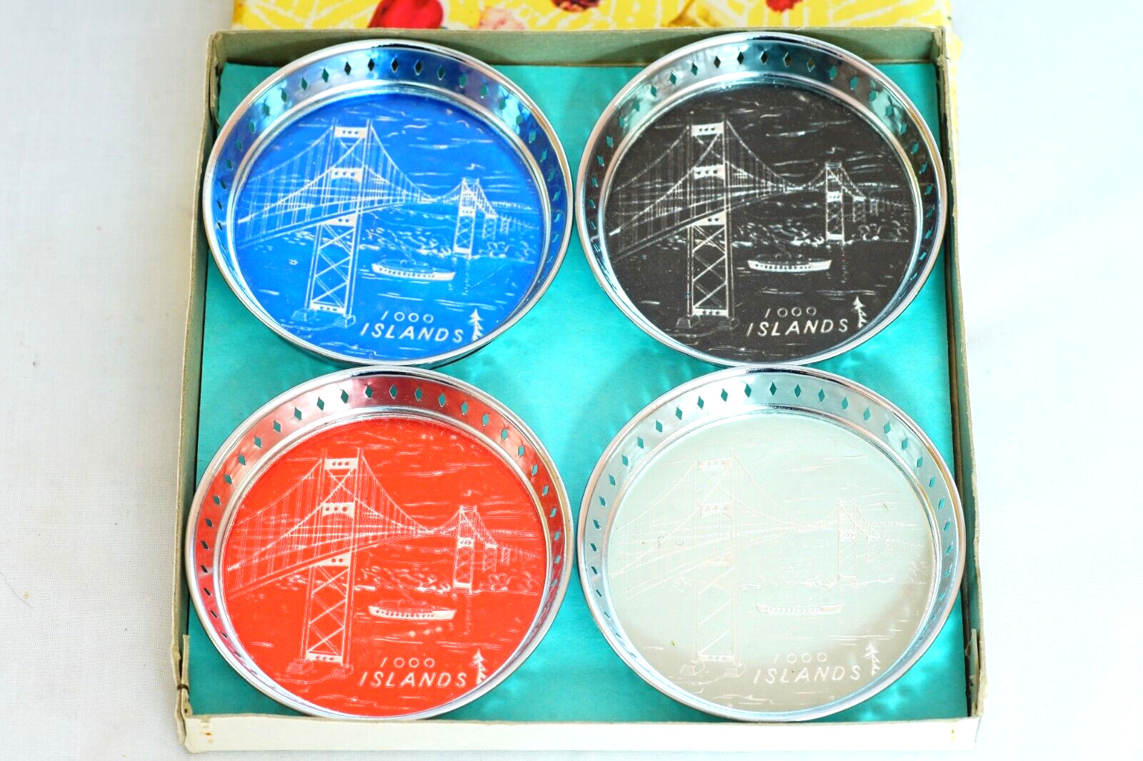 Vintage Mid-Century 1000 Islands NY Bridge Souvenir Drink Coaster Set Unused