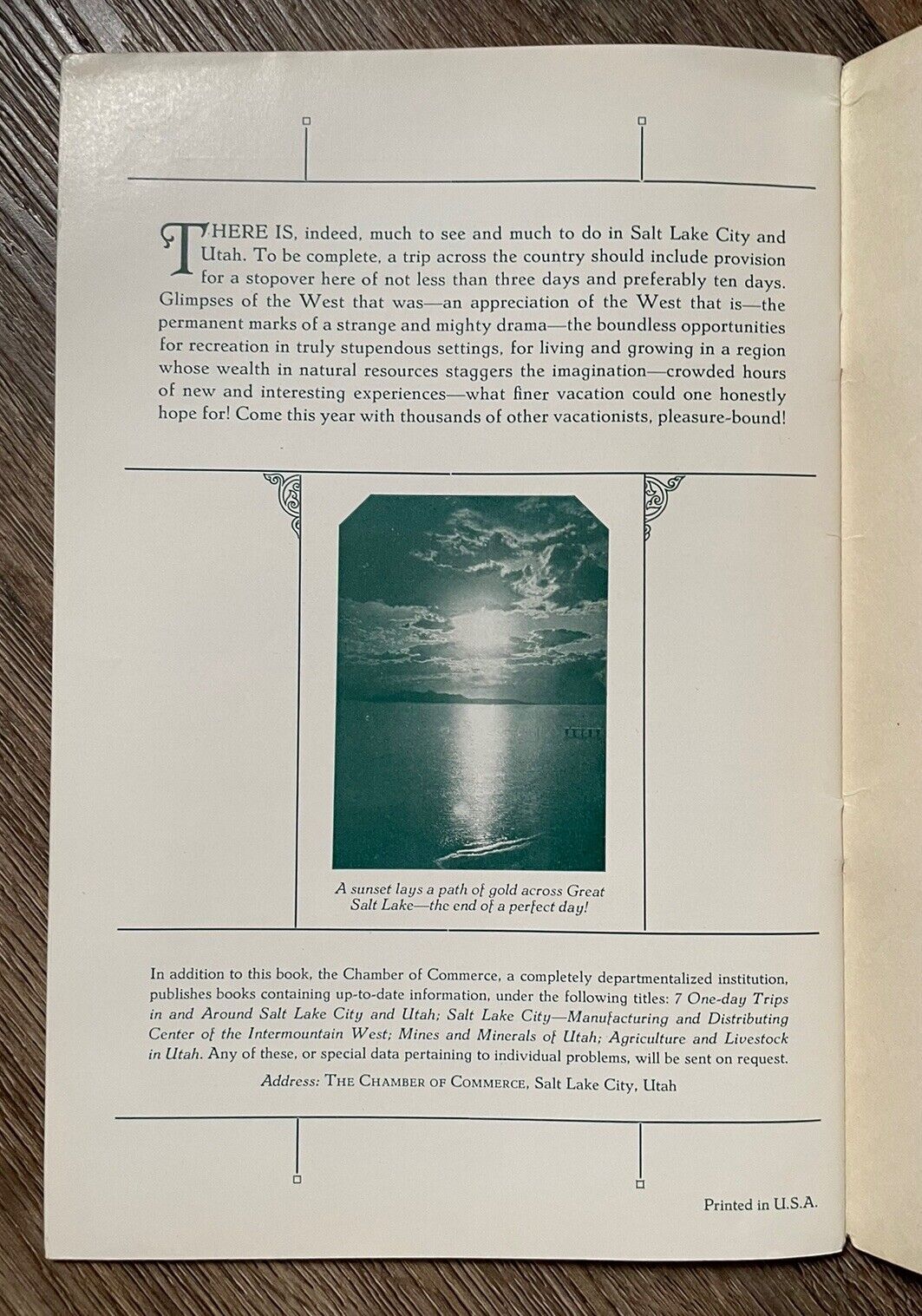 Antique 1930 Utah Salt Lake City Travel Guide Book M