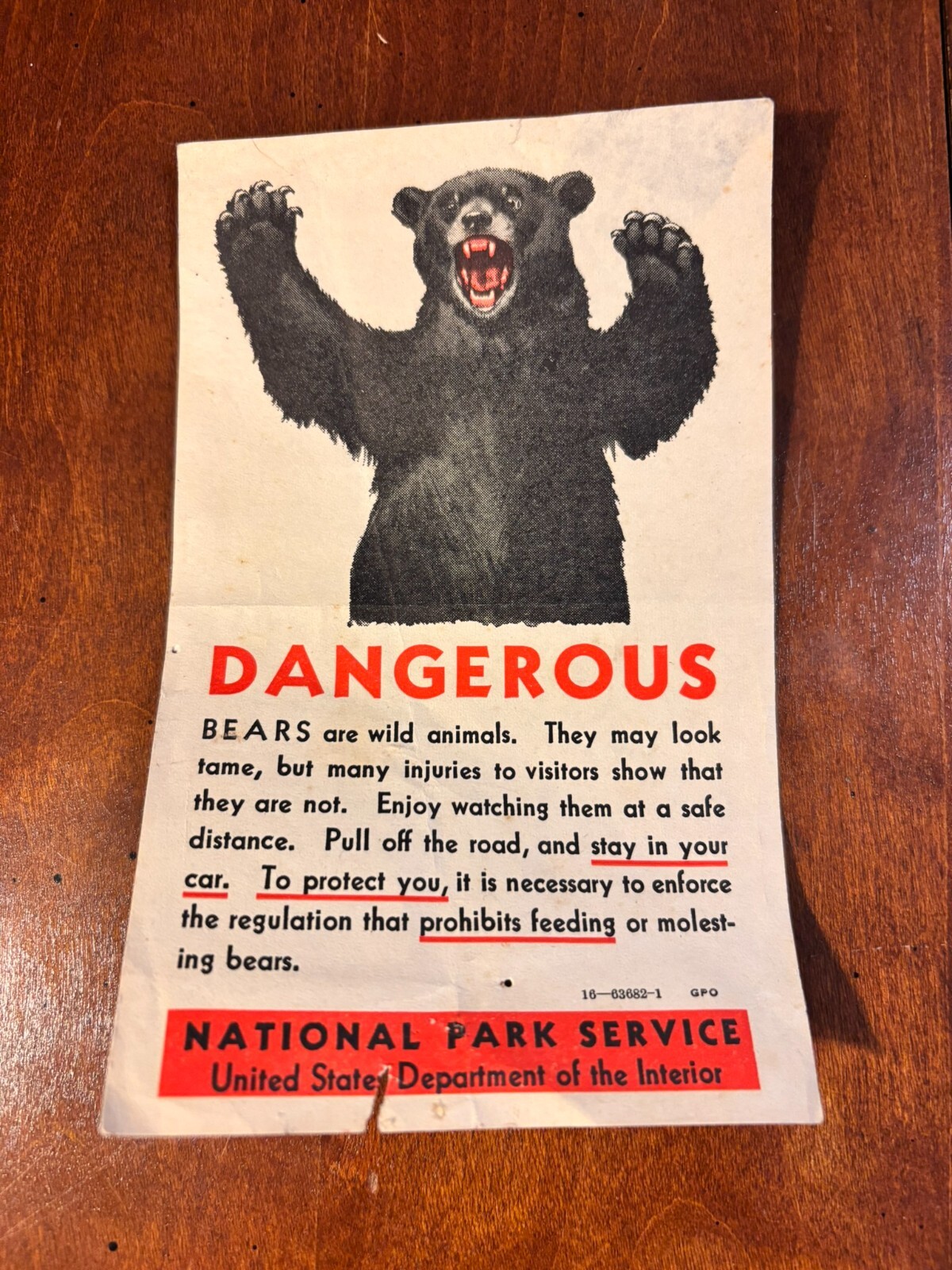 Vintage NPS Wildlife Leaflet “Dangerous Bears” 1957 GPO 16-63682-1