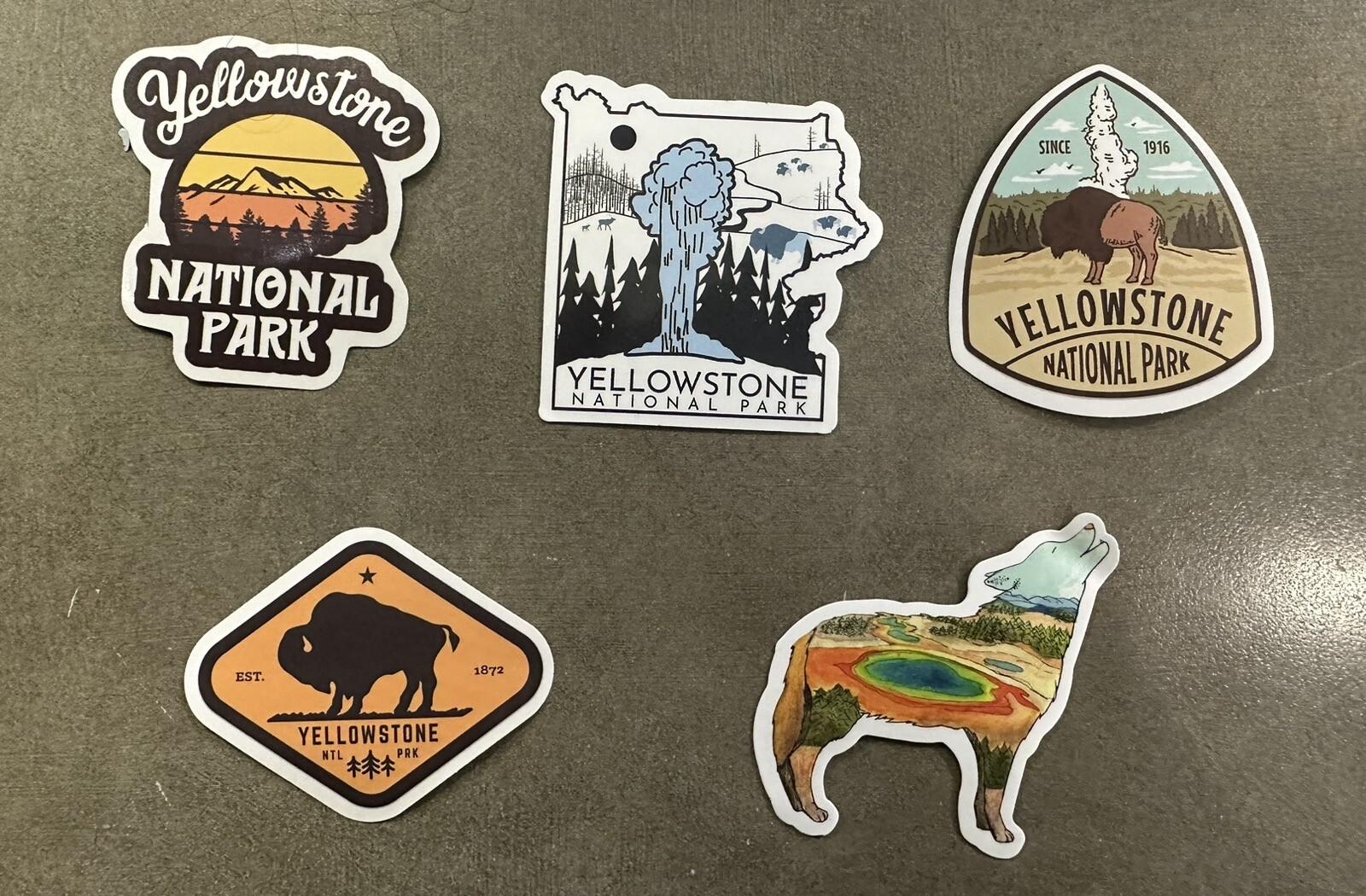 A set of Five (5) Yellowstone National Park Sticker Decal