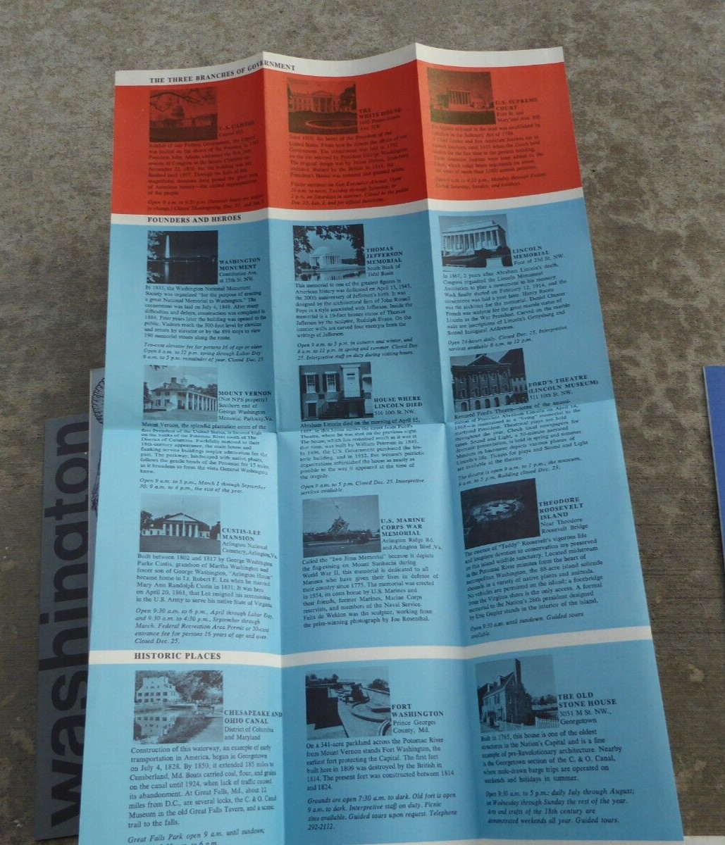 Washington DC Monument National Park Brochure Pamphlet Map Capitol Stub Lot 70’s