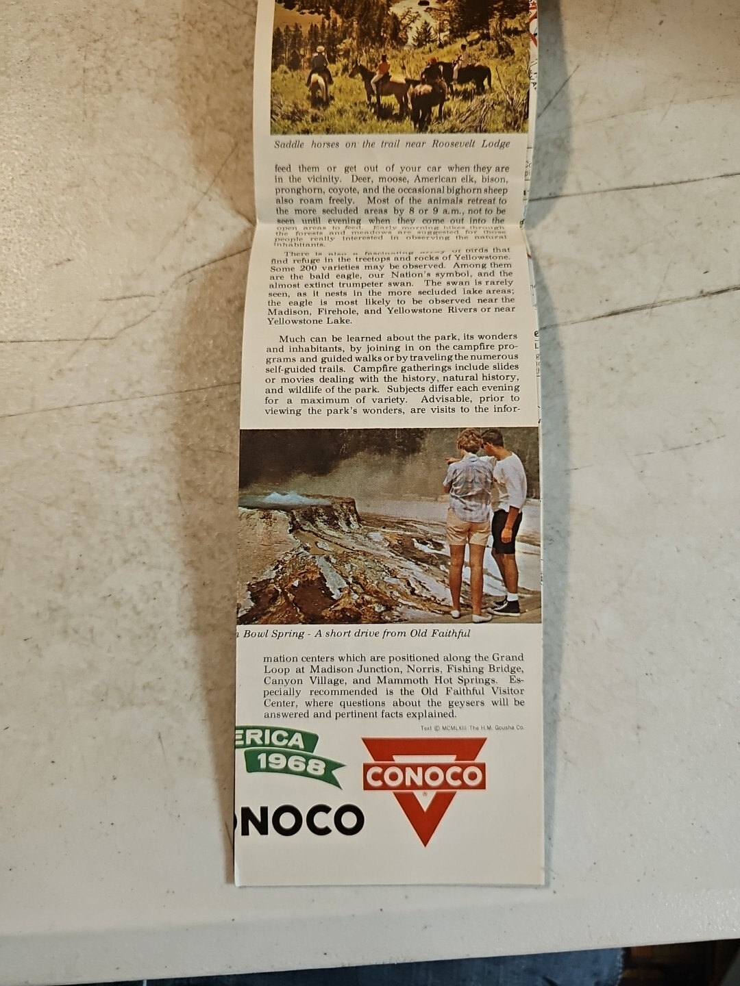 1968 Touraide Map of Yellowstone National Park Conoco Road Map