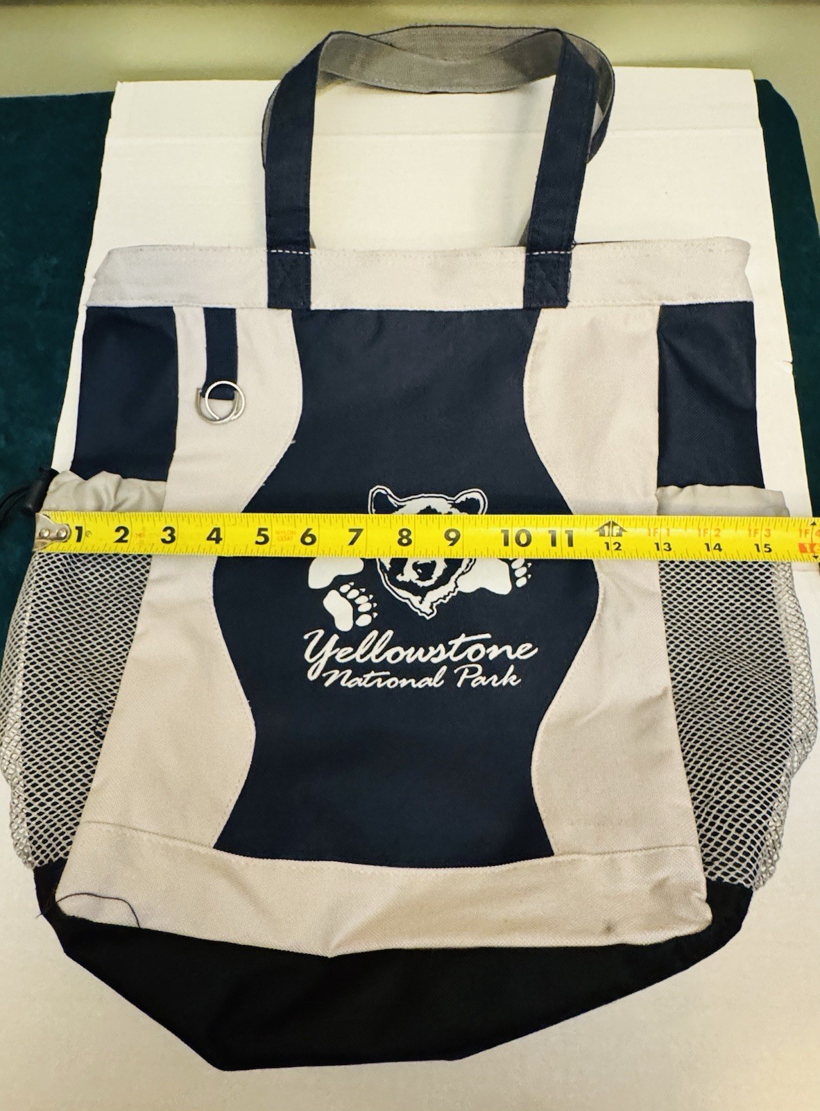 Yellowstone National Park Canvas Tote Bag Navy Blue Bear Image 15 x 14