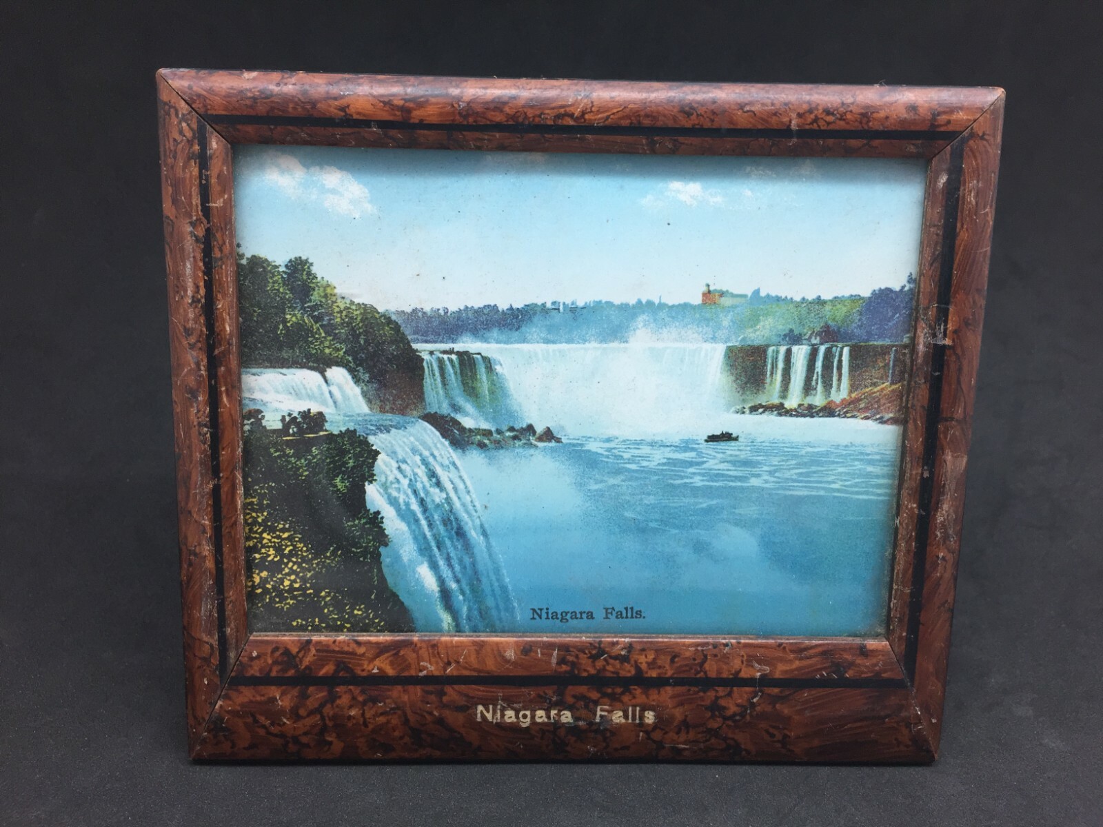 Niagara Falls Lithograph Print Picture Frame Antique Germany Easel Stand Back 5″