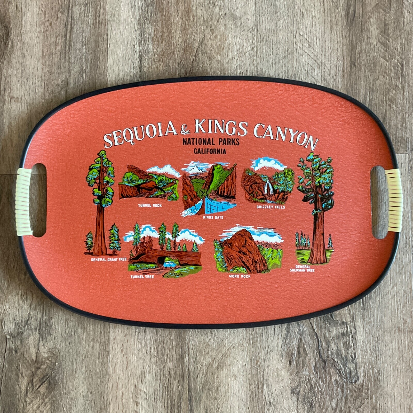 Vintage SOUVENIR SERVING TRAY Fiberboard NATIONAL PARK Sequoia King Kelvin 1960s