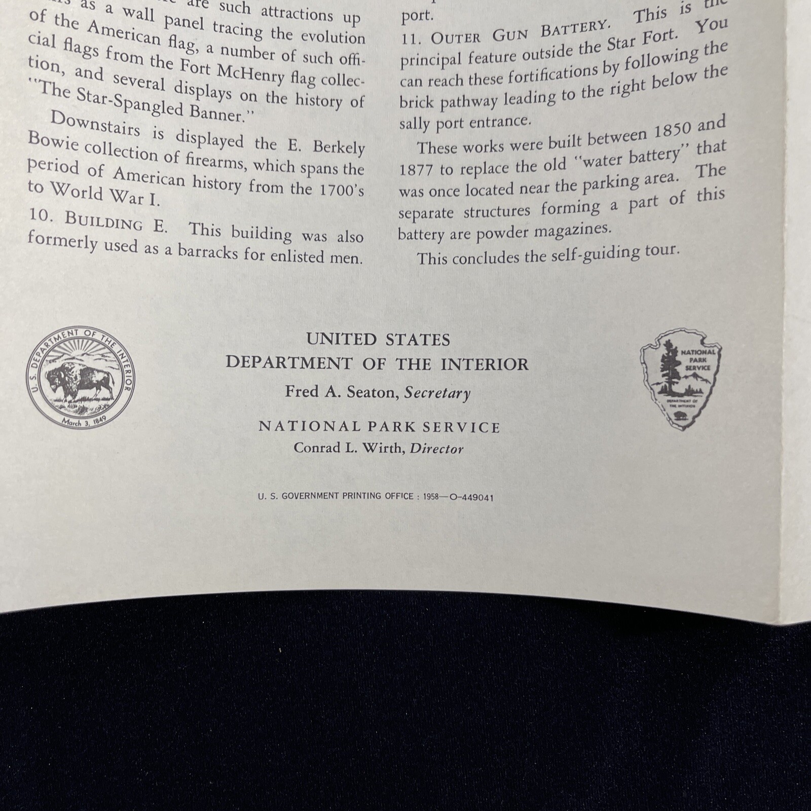 Vintage 1958 Fort McHenry National Monument Brochure Pamphlet Historic Maryland