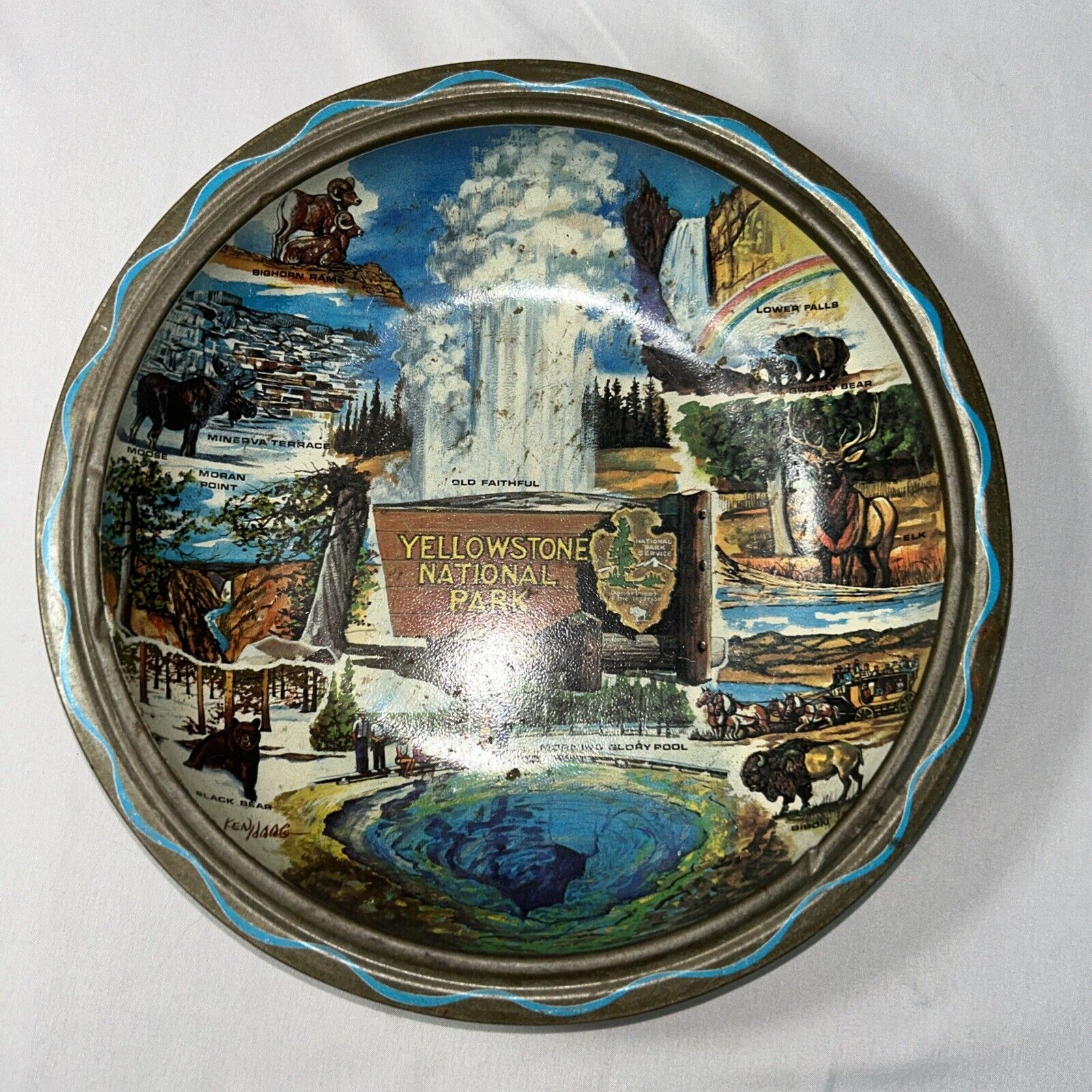 1960’s Yellowstone National Park Metal Tin Serving Tray Artist Ken Haag Souvenir