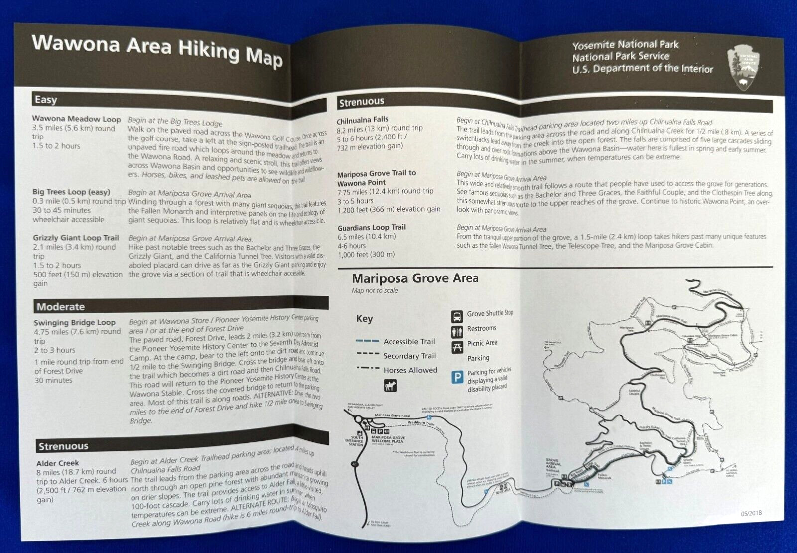 2018 Wawona Area Hiking Map Yosemite National Park Mariposa Grove Giant Sequoias