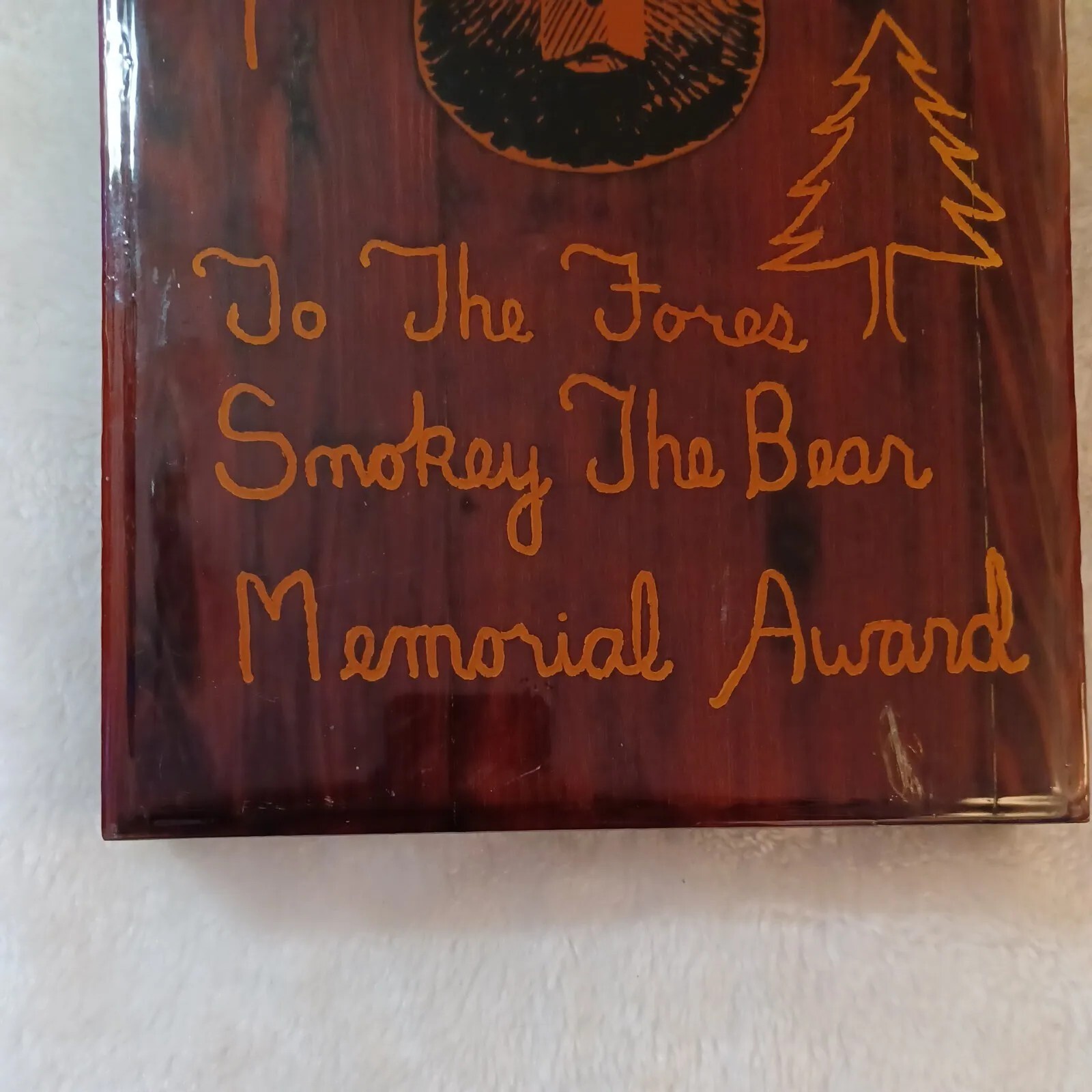 Rare Vintage SMOKEY THE BEAR Memorial Award Wood Plaque Mandela Effect