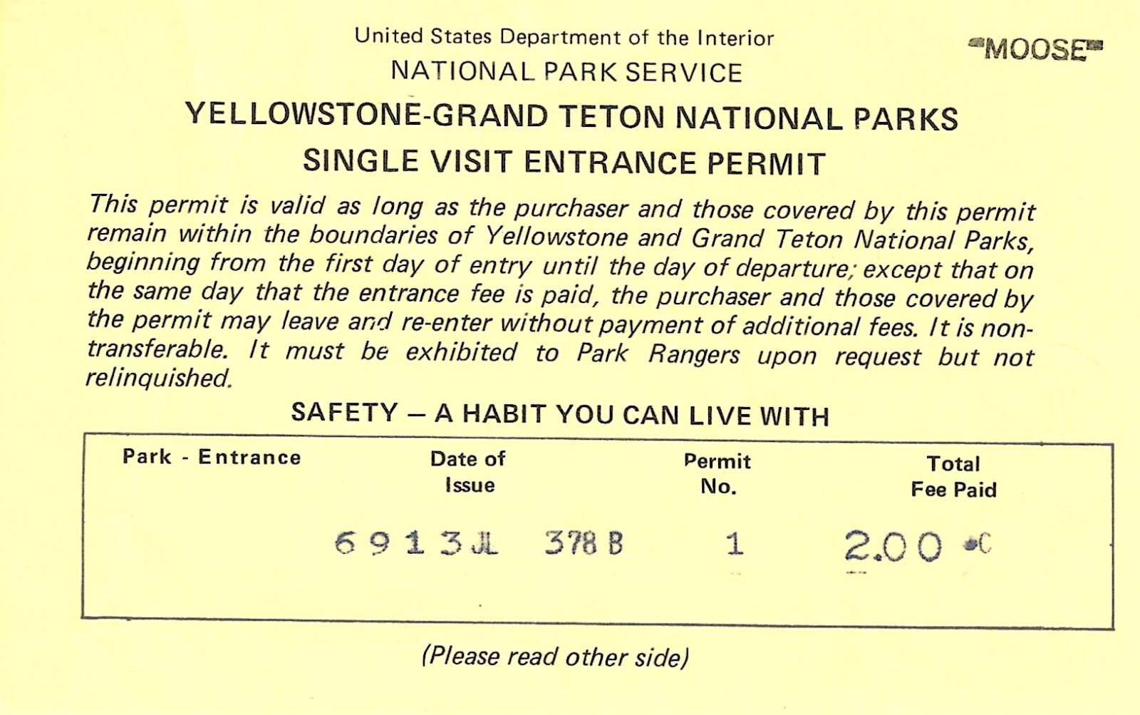 1978 Yellowstone Grand Teton Entrance Permit 1977 Grand Teton Lodge Pamphlet