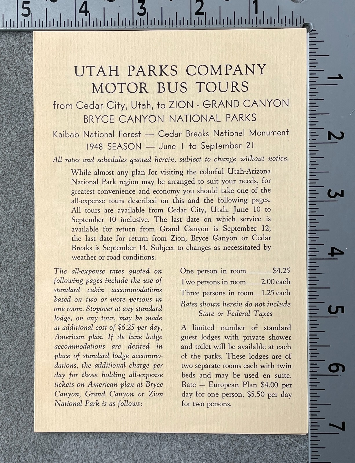 1948 Utah Parks Company Motor Bus Tour Flyer For Nearby Attractions