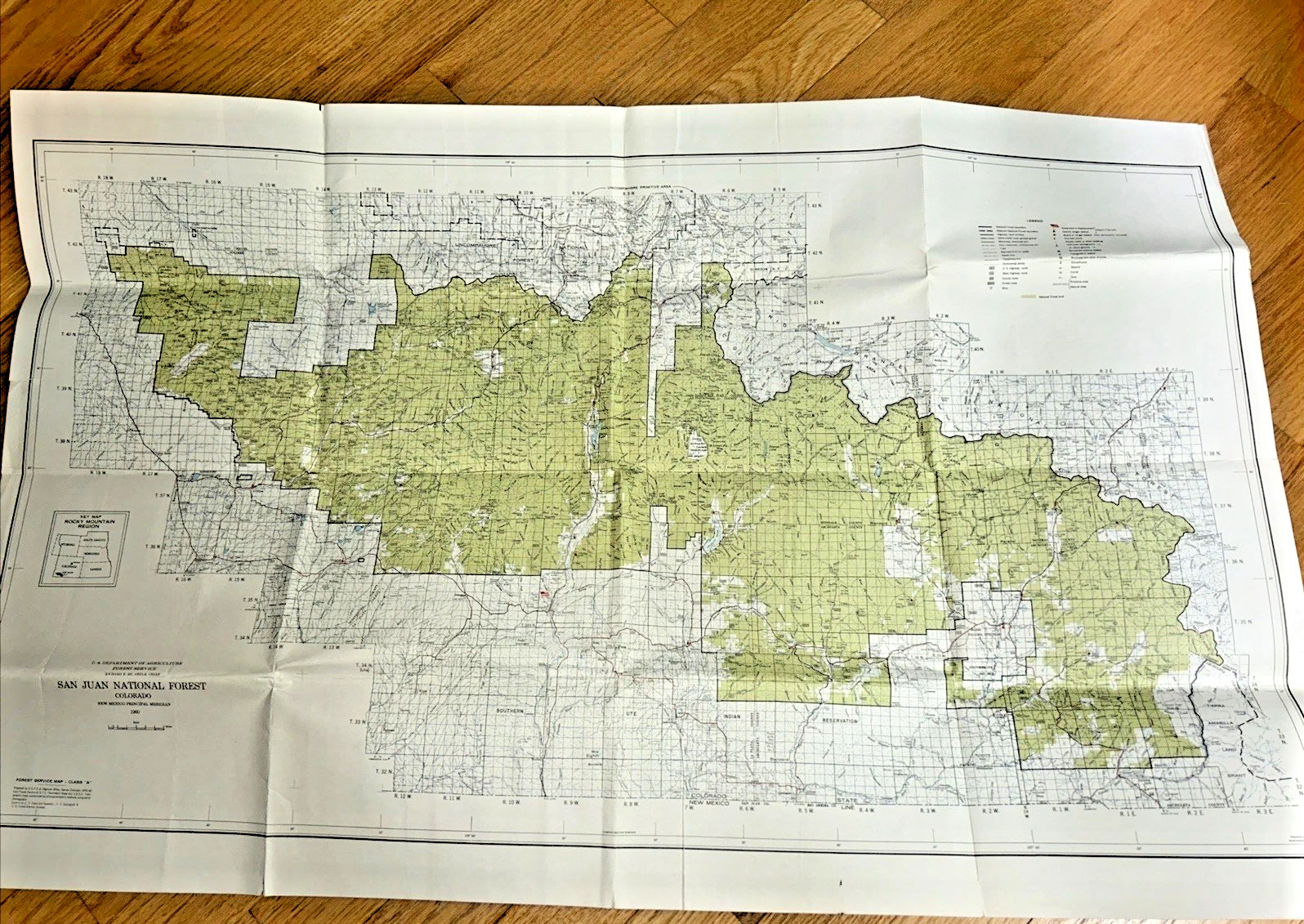 1960 SAN JUAN NATIONAL FOREST, Colorado Map U.S. FOREST SERVICE 22″ X 34″