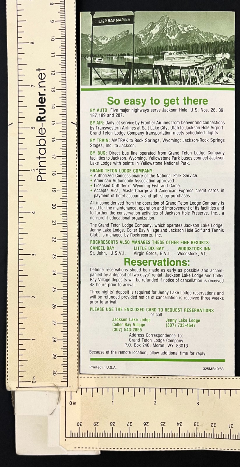 1983 Jackson Jenny Lake Colter Bay Grand Tetons Wyoming WY VTG Travel Brochure
