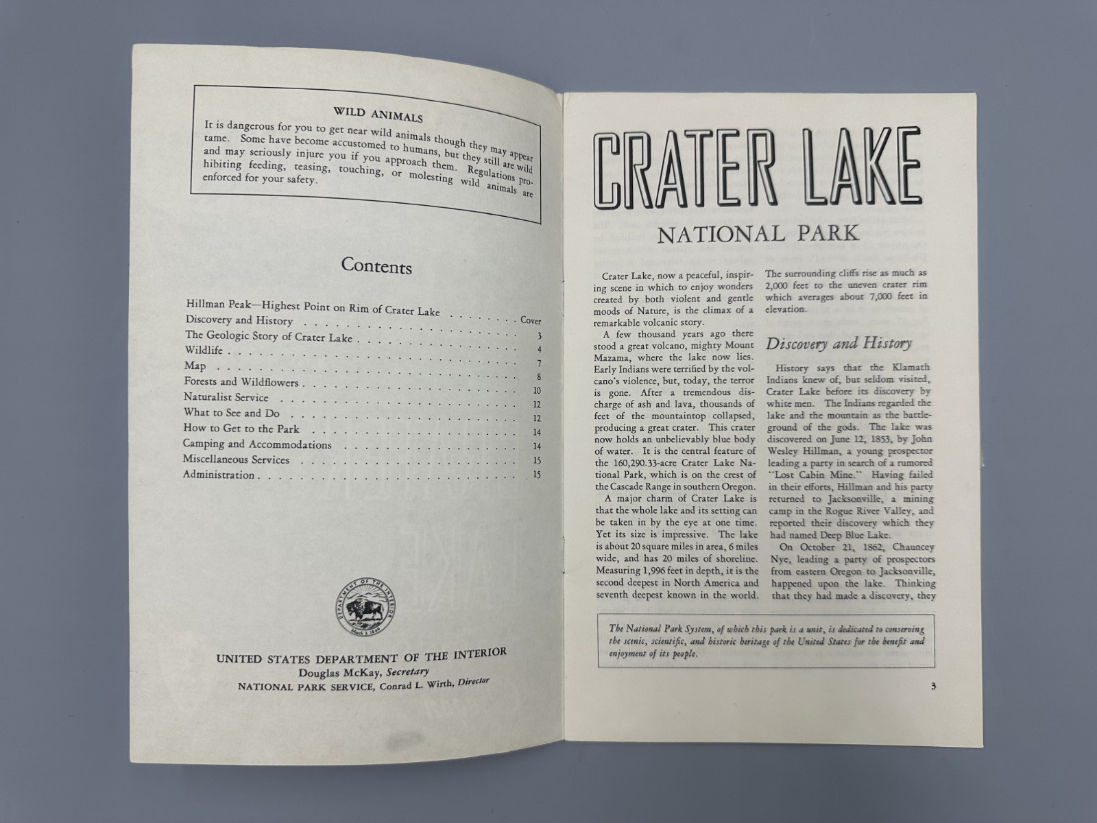 1956 CRATER LAKE National Park OREGON Travel BROCHURE Vintage
