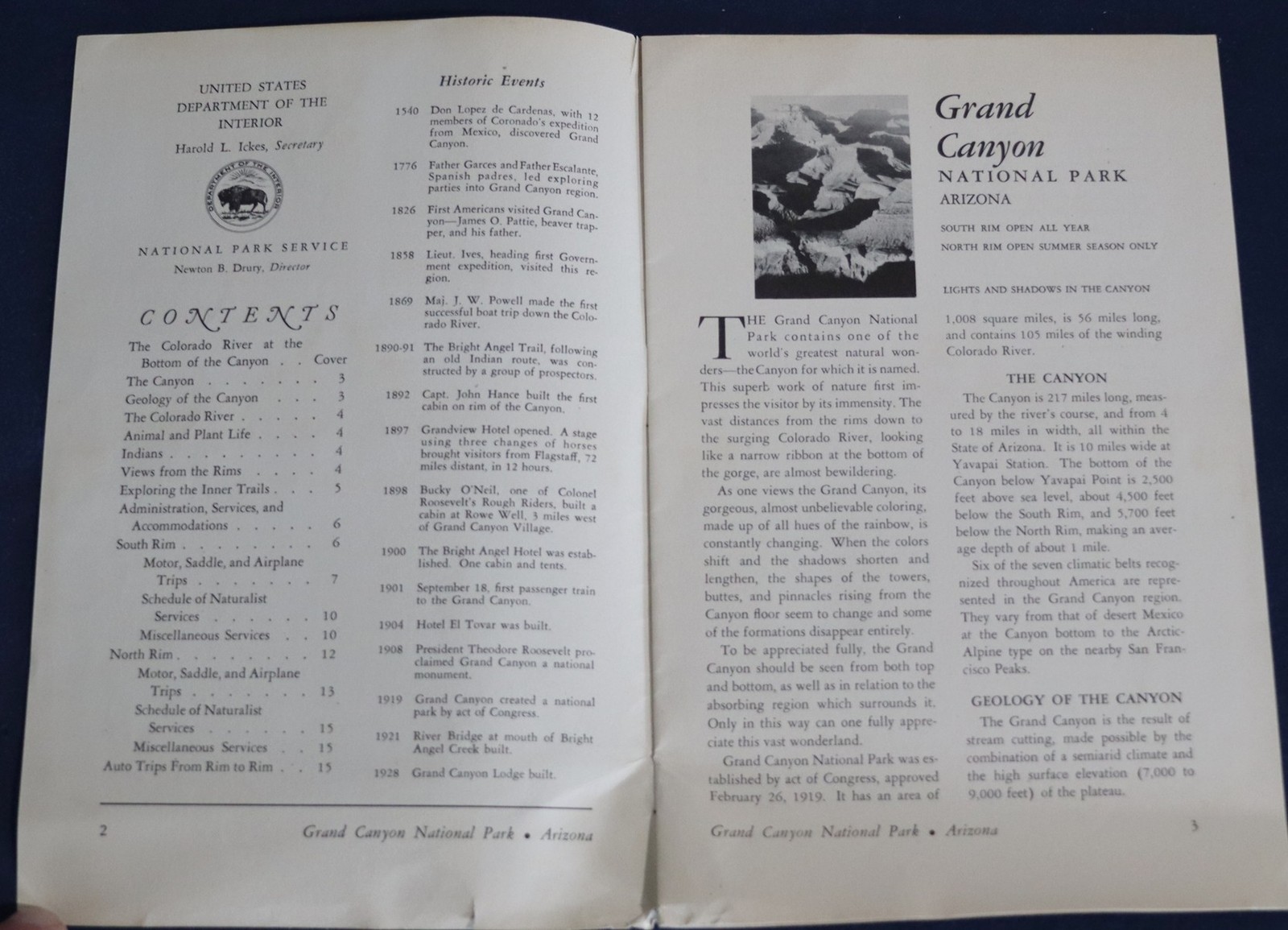 1942 Grand Canyon National Park, AZ Booklet – U.S. Government