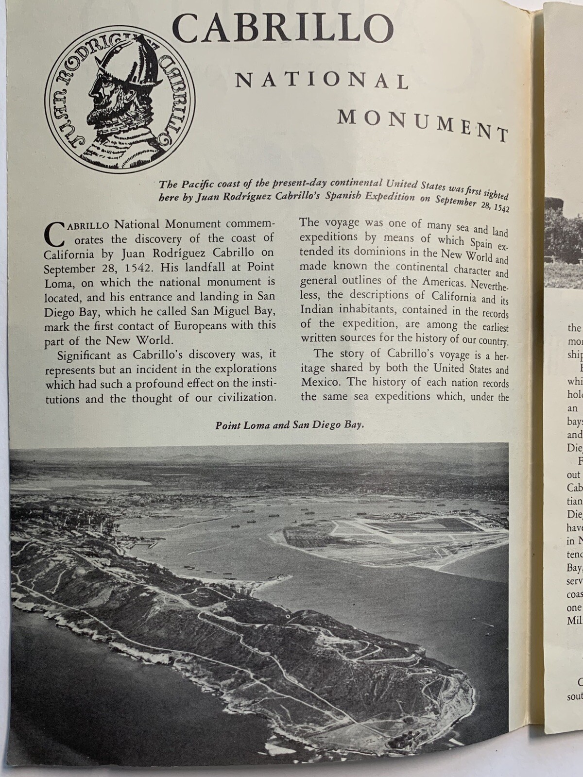 Vintage TOURIST GUIDES: 1957 Cabrillo National Monument – San Diego, California