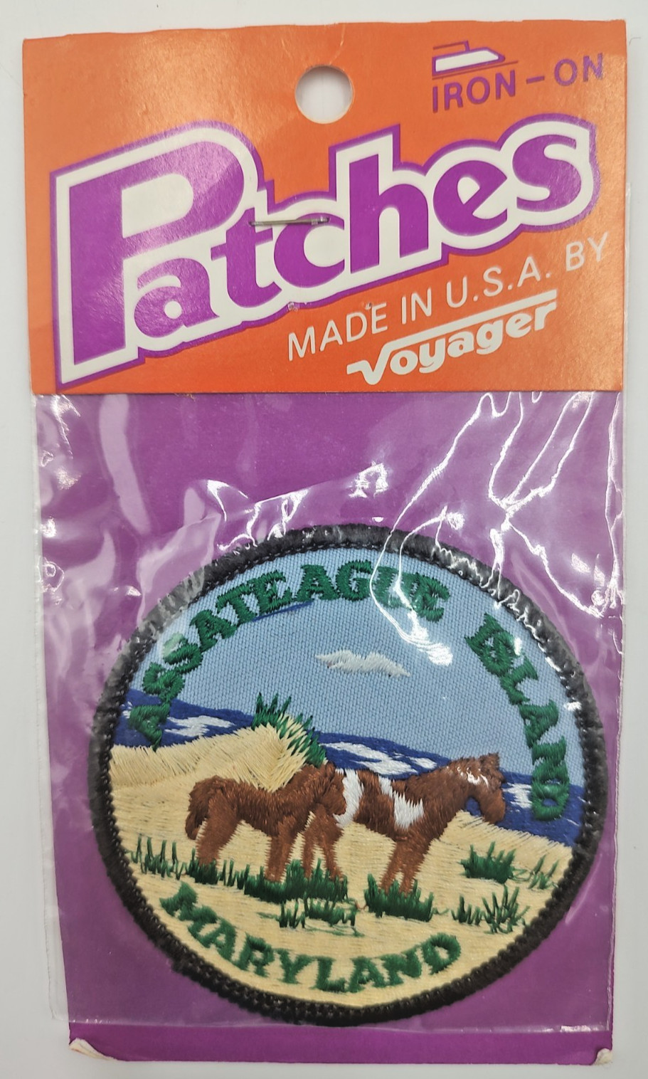 NIP Assateague Island Maryland Wild Horses Souvenir Round Fabric Iron on Patch