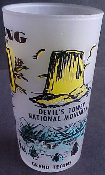 Vintage Yellowstone National Park & Wyoming Old Faithful Tetons Frosted Glass