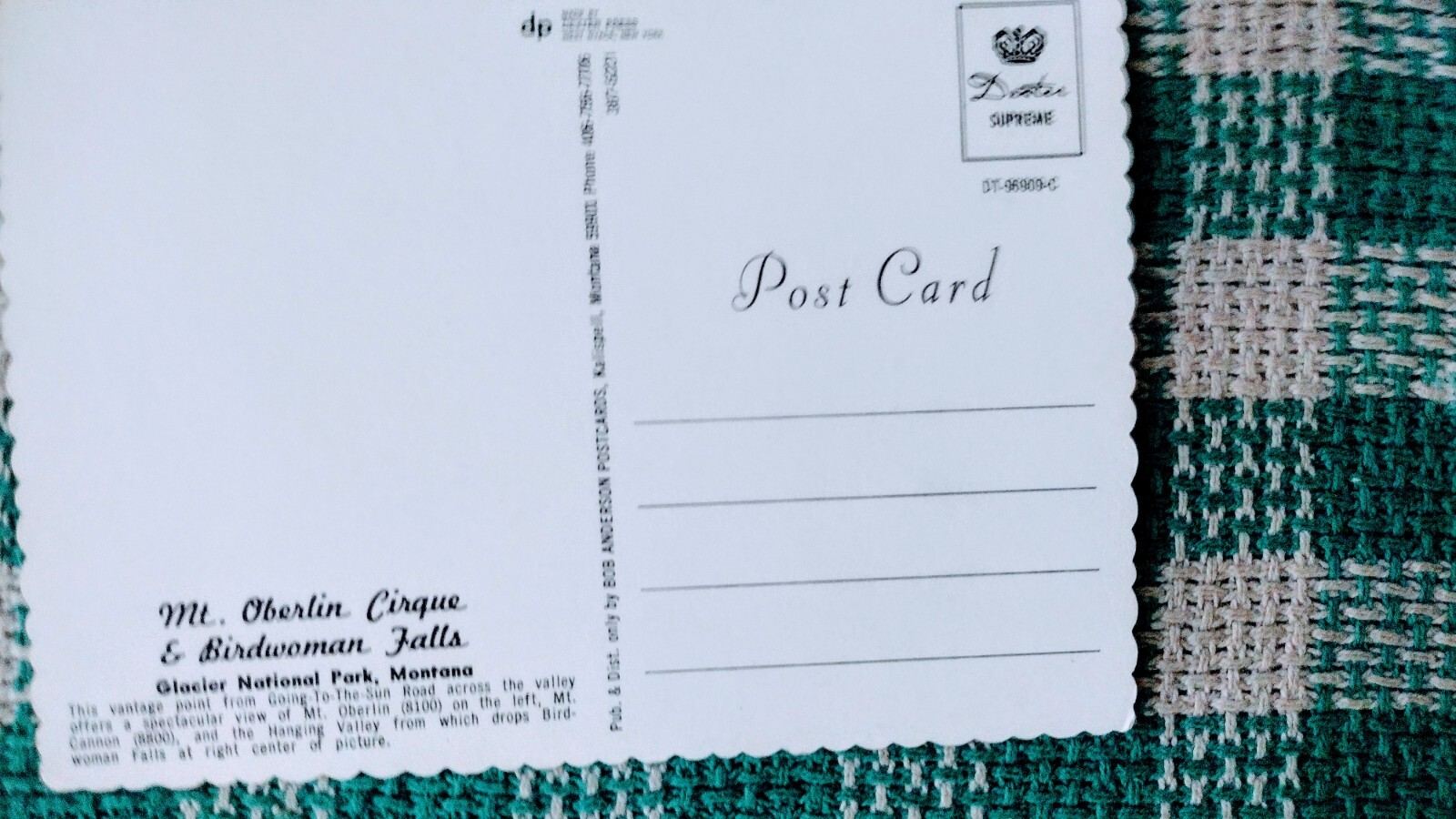 POST CARD MT.OBERLIN CIRQUE & BIRDWOMAN FALLS GLACIER NATIONAL PARK MONTANA.