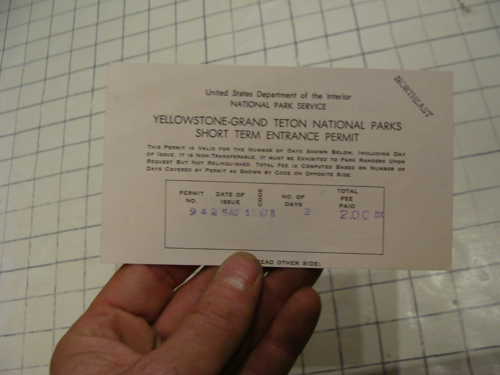 Vintage paper: 1967 YELLOWSTONE-GRAND TETON ENTRANCE PERMIT