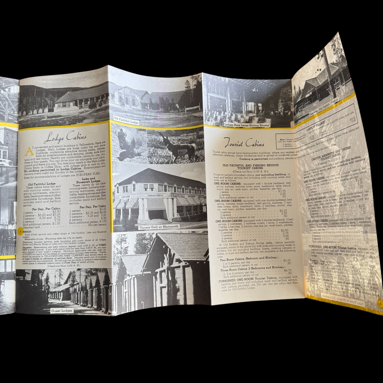 Yellowstone National Park 1957 Brochure Map Hotels Cottages Lodges Cabins Info