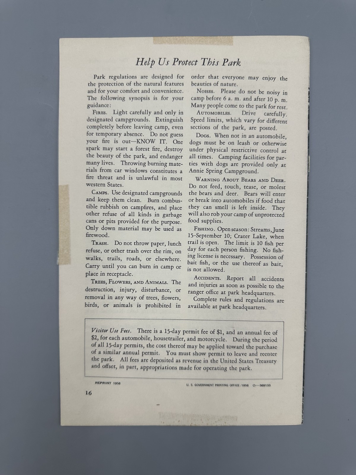 1956 CRATER LAKE National Park OREGON Travel BROCHURE Vintage