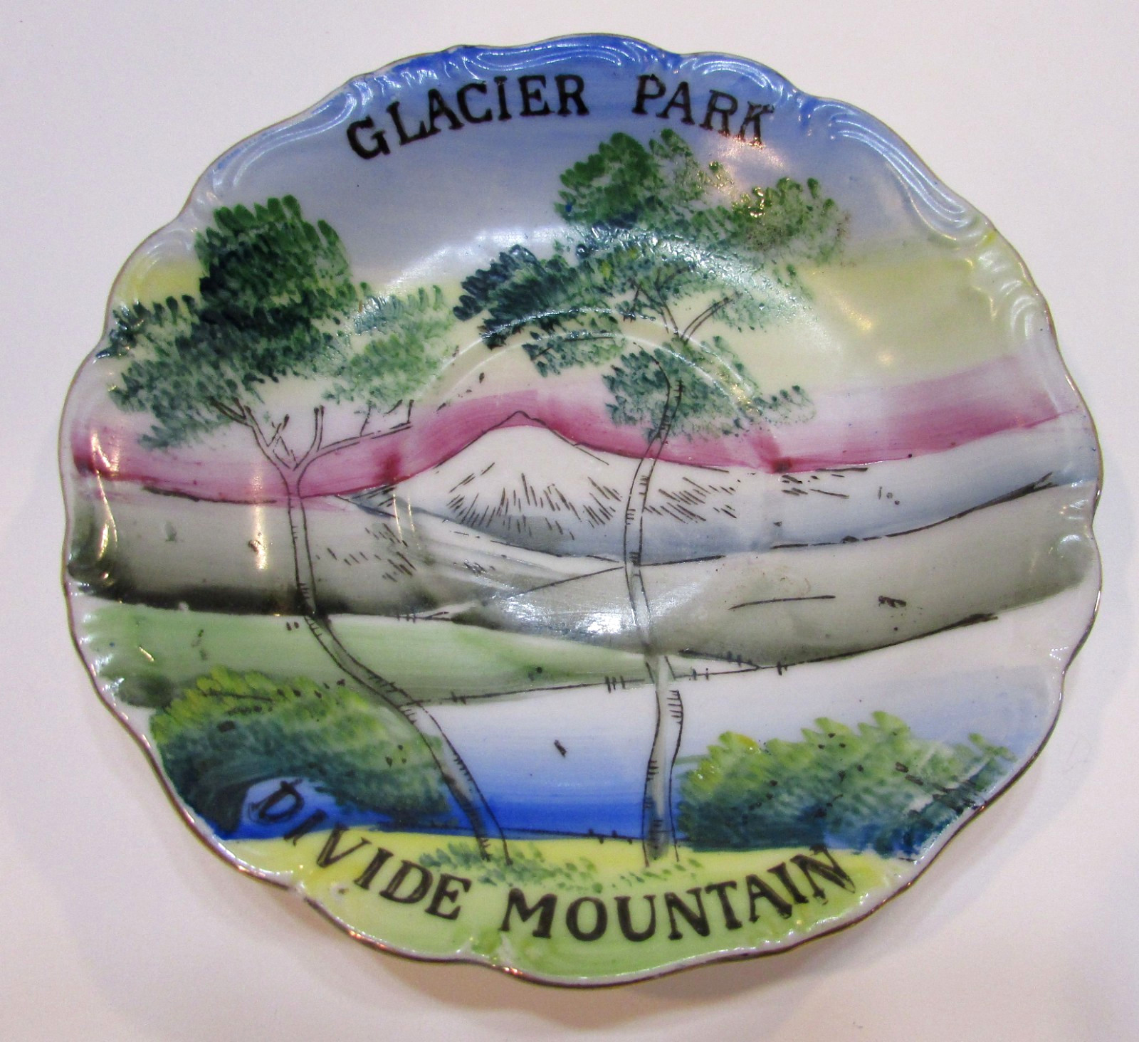 Antique 1920s Glacier Park Divide Mountain Hand Painted Small Demitasse Saucer