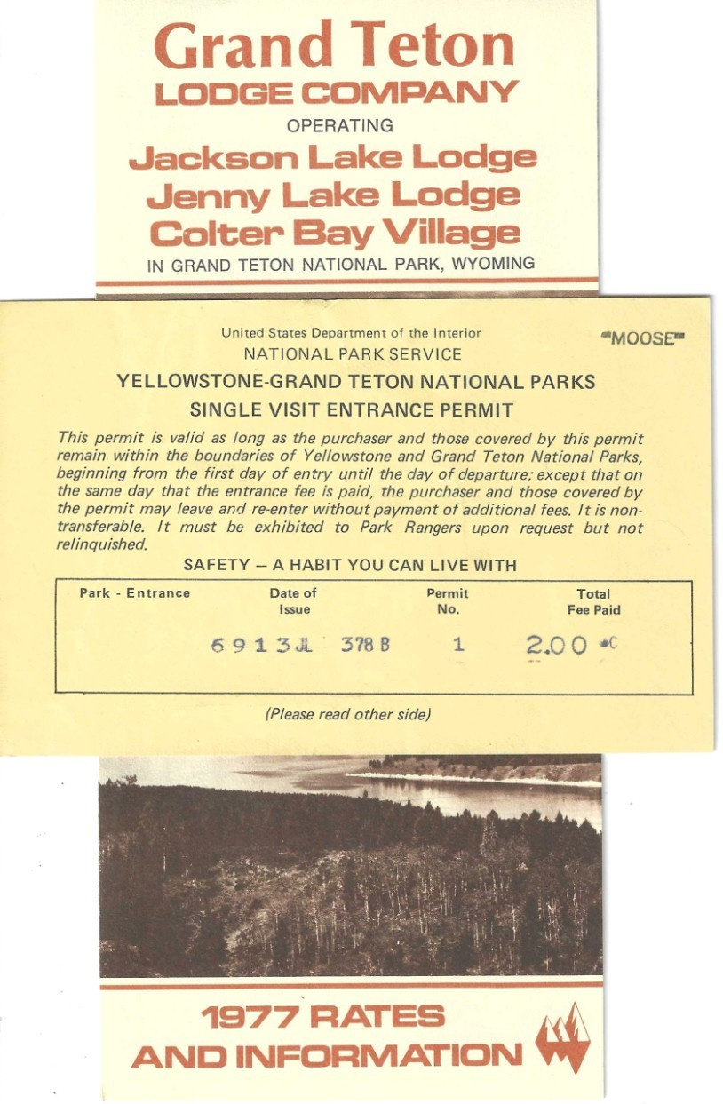 1978 Yellowstone Grand Teton Entrance Permit 1977 Grand Teton Lodge Pamphlet
