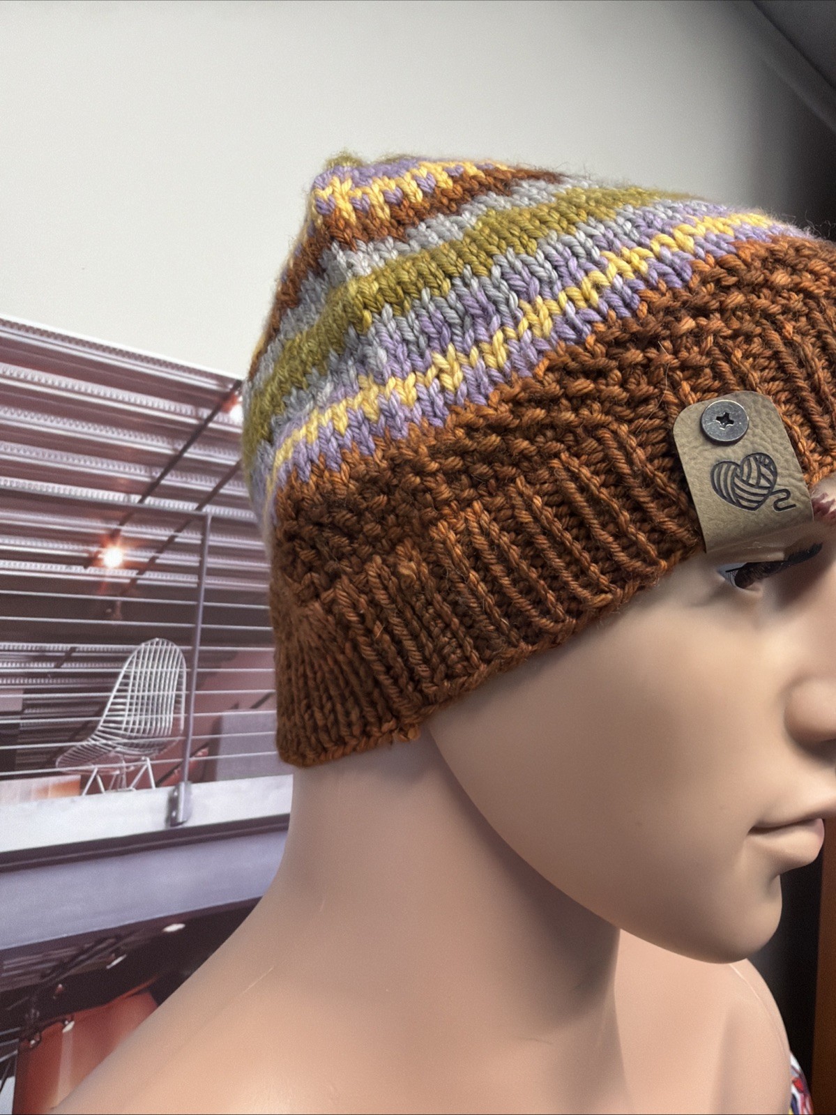 Hand Knit Winder Beanie: Multicolored, Adult medium
