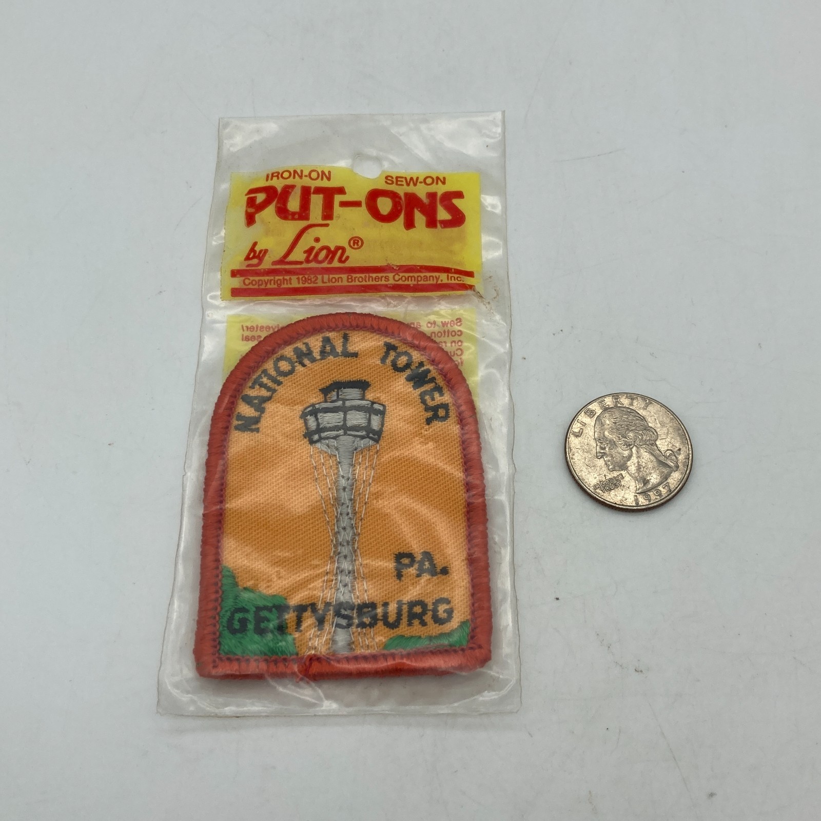 Vintage National Tower Gettysburg PA Embroidered Iron Sew On Patch Lion Put-Ons