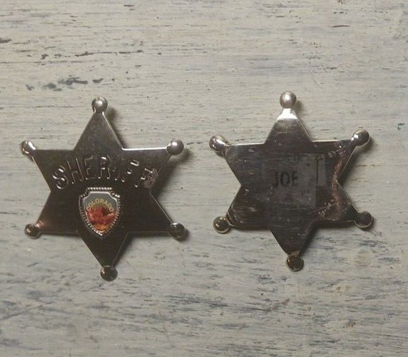 Lot of 2 Vintage Metal Tin 6 Point Stars Colorado Sheriff & Joe Pin On’s Cowboy