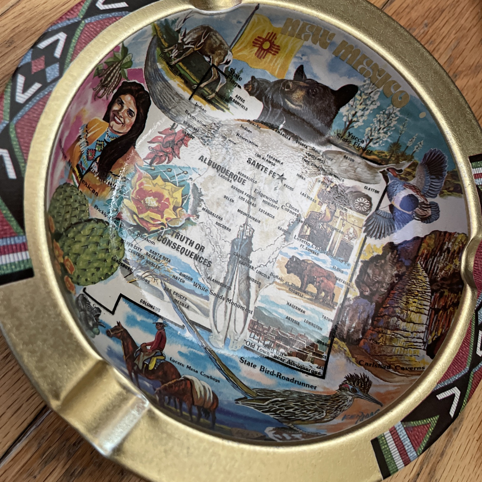 Vintage Metal NEW MEXICO Souvenir Ashtray Same Fe Albuquerque Native Southwest