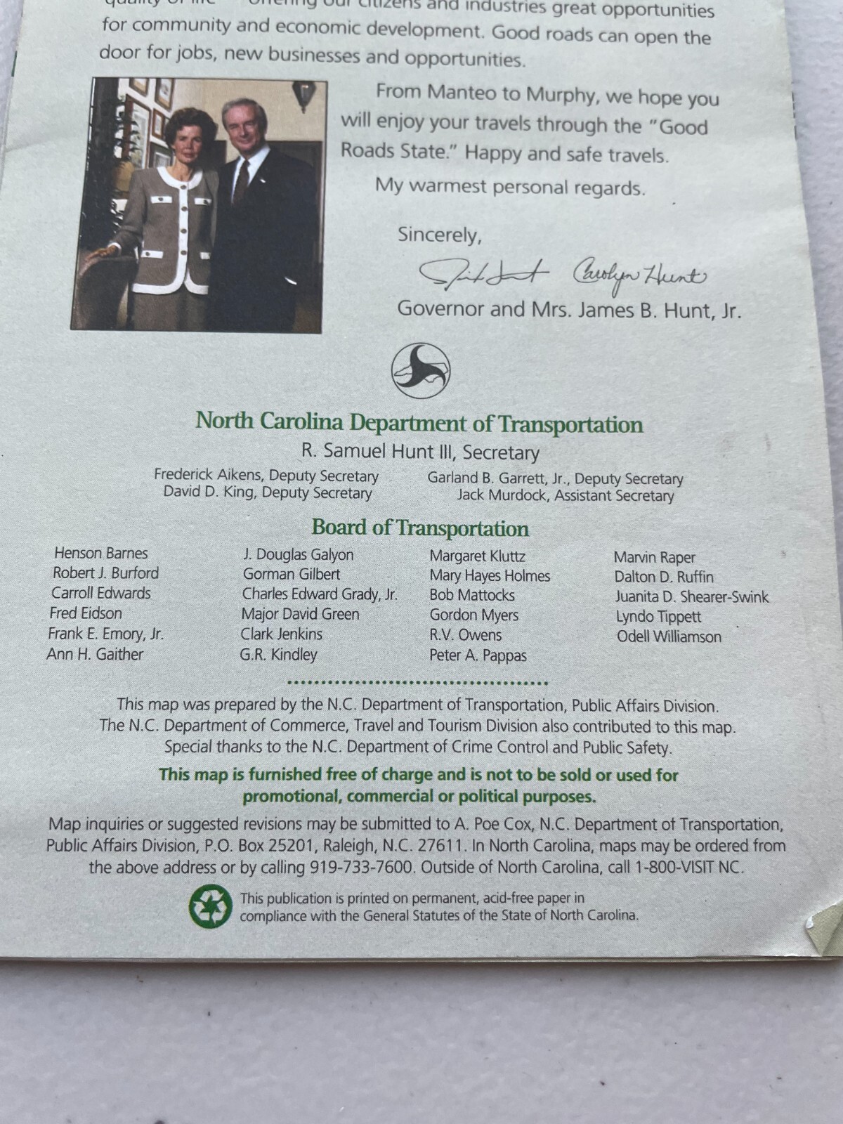 North Carolina 1993-94 State Transportation Map Vintage