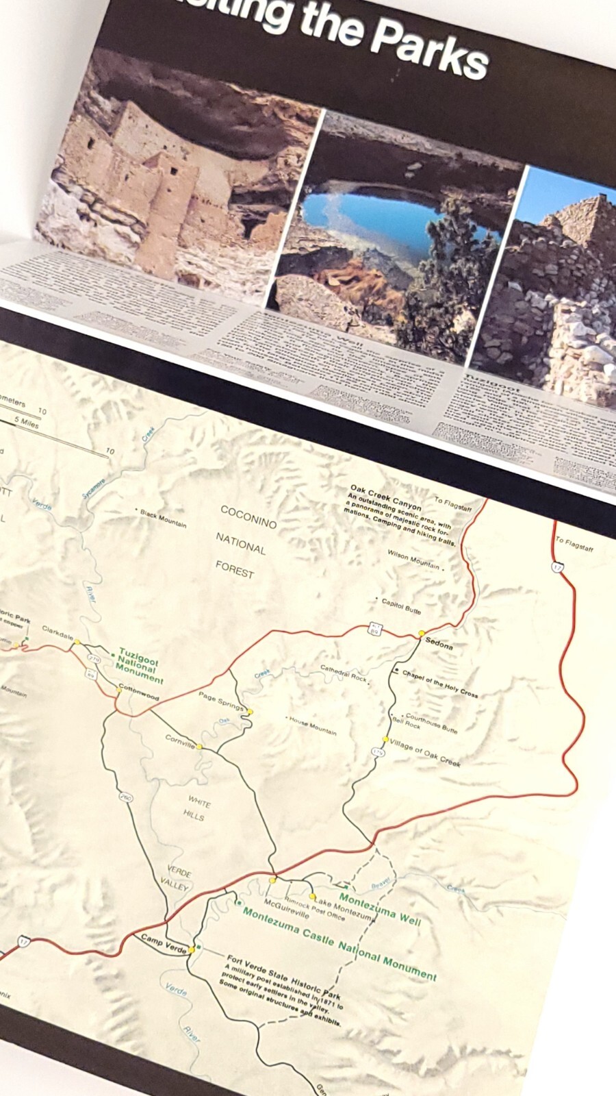 1999 Montezuma Castle & Tuzigoot Arizona National Park Travel Brochure Map