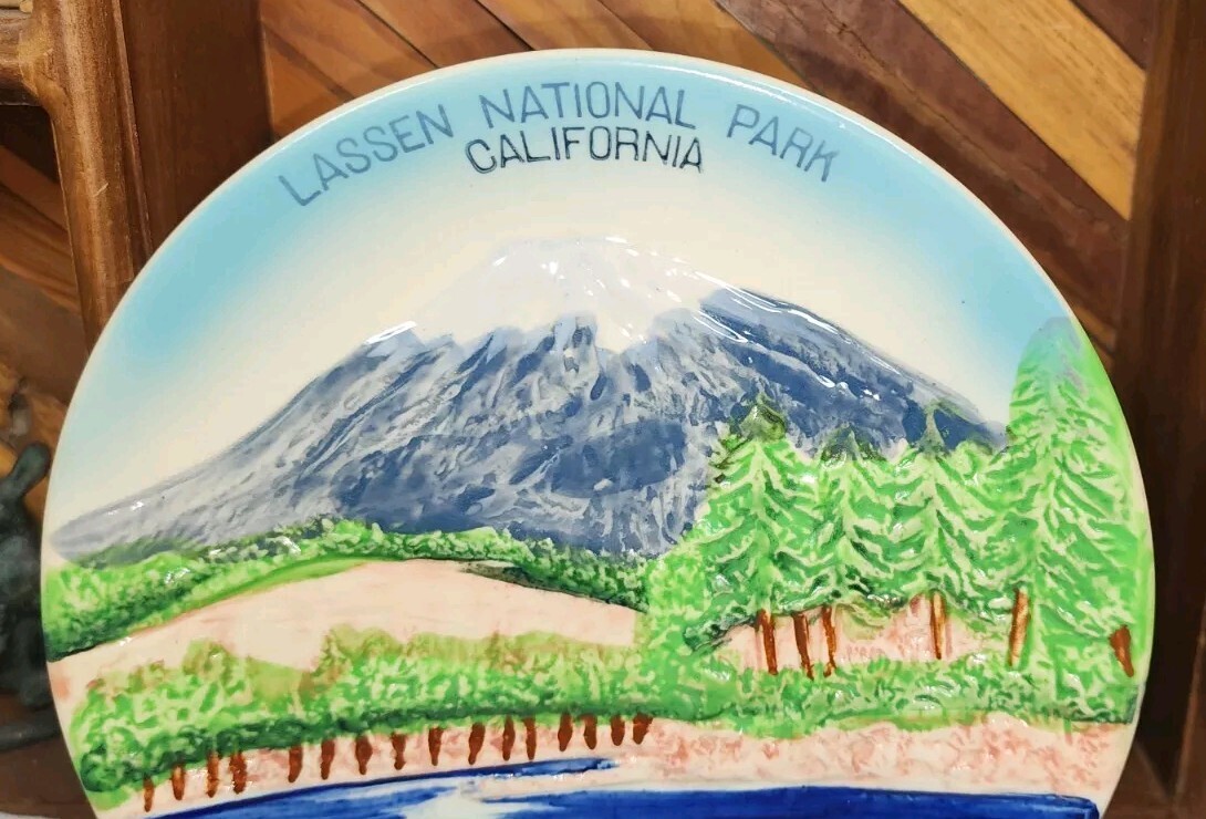 Rare Lassen Volcanic National Park Hand Painted Embossed Souvenir Hanging Plate