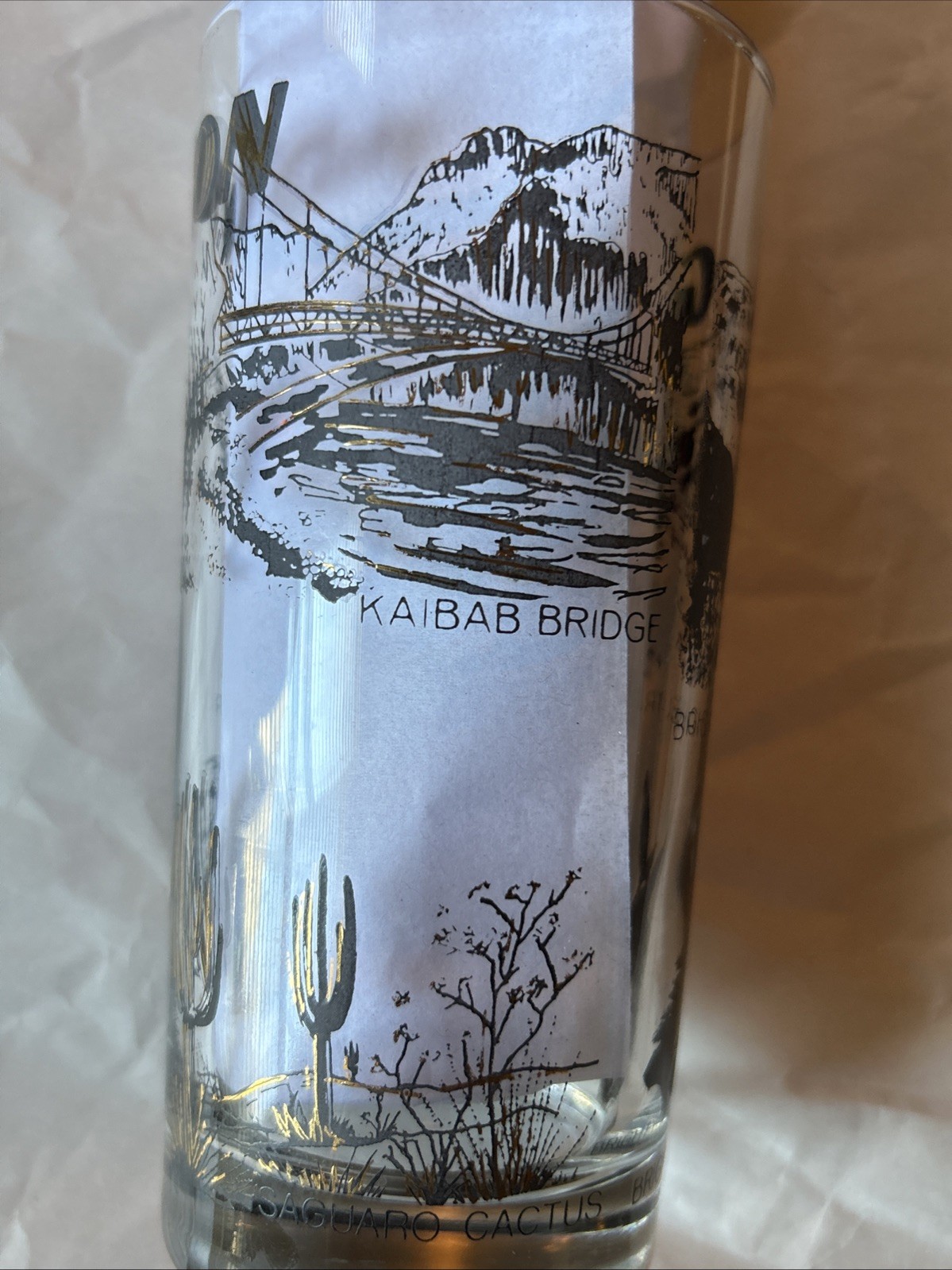 Vintage GRAND CANYON Drinking Glass 22K Gold & Black by Kapan Kent