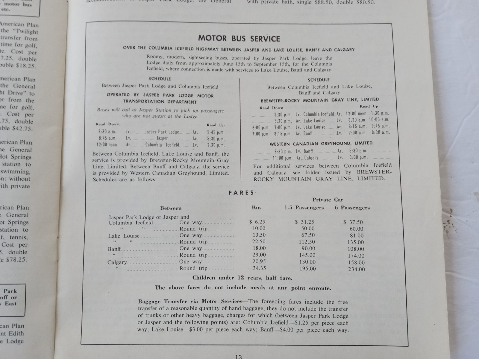 JASPER PARK LODGE Alberta 1959 Rates Information Book Canadian National Railways
